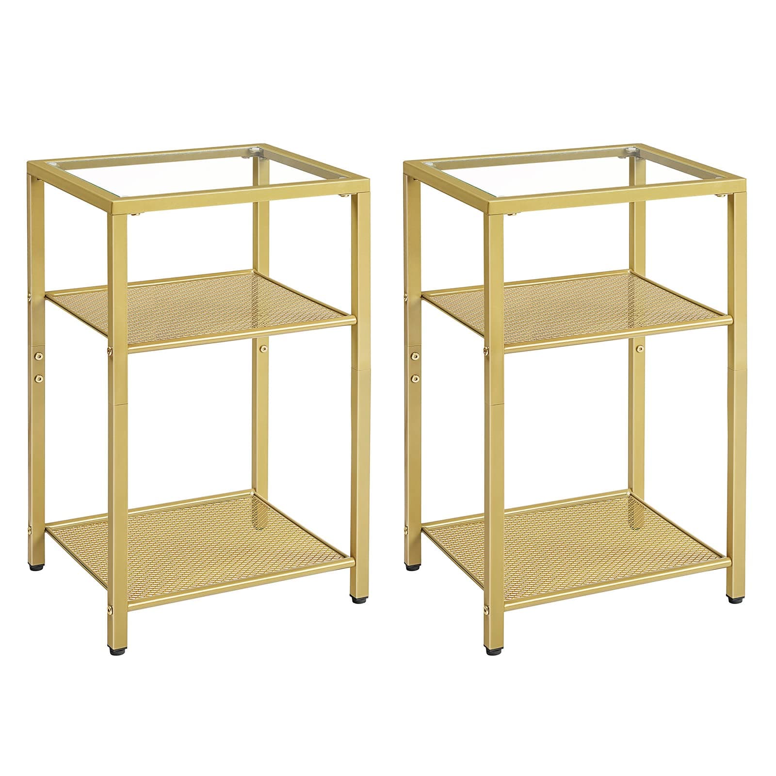 HOOBRO Gold 3-Tier Slim Nightstands, Set of 2, Storage Shelves, Modern Bedside Tables