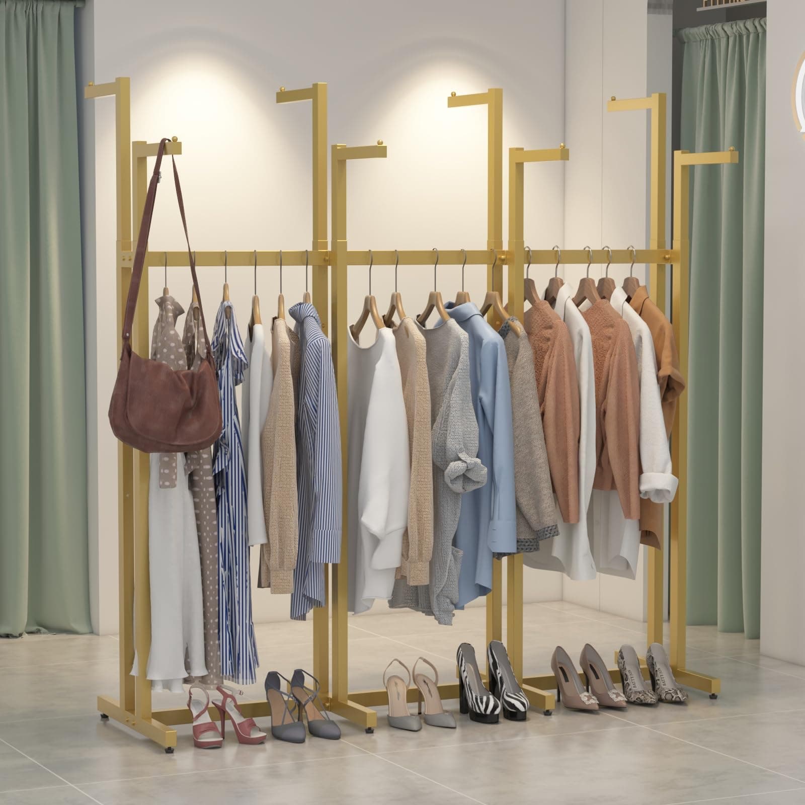 Heavy Duty Gold Metal Clothes Rack, 8 Straight Arms, Adjustable 46-63"	height