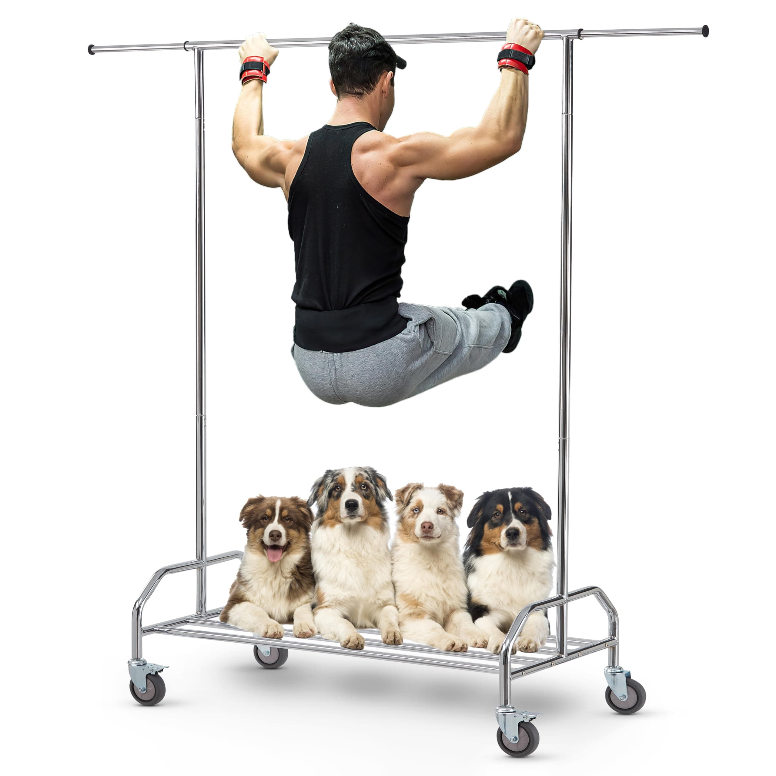LiaMeE Heavy Duty Clothing Rack, Adjustable Rolling Rod & Shelf, Chrome Plated