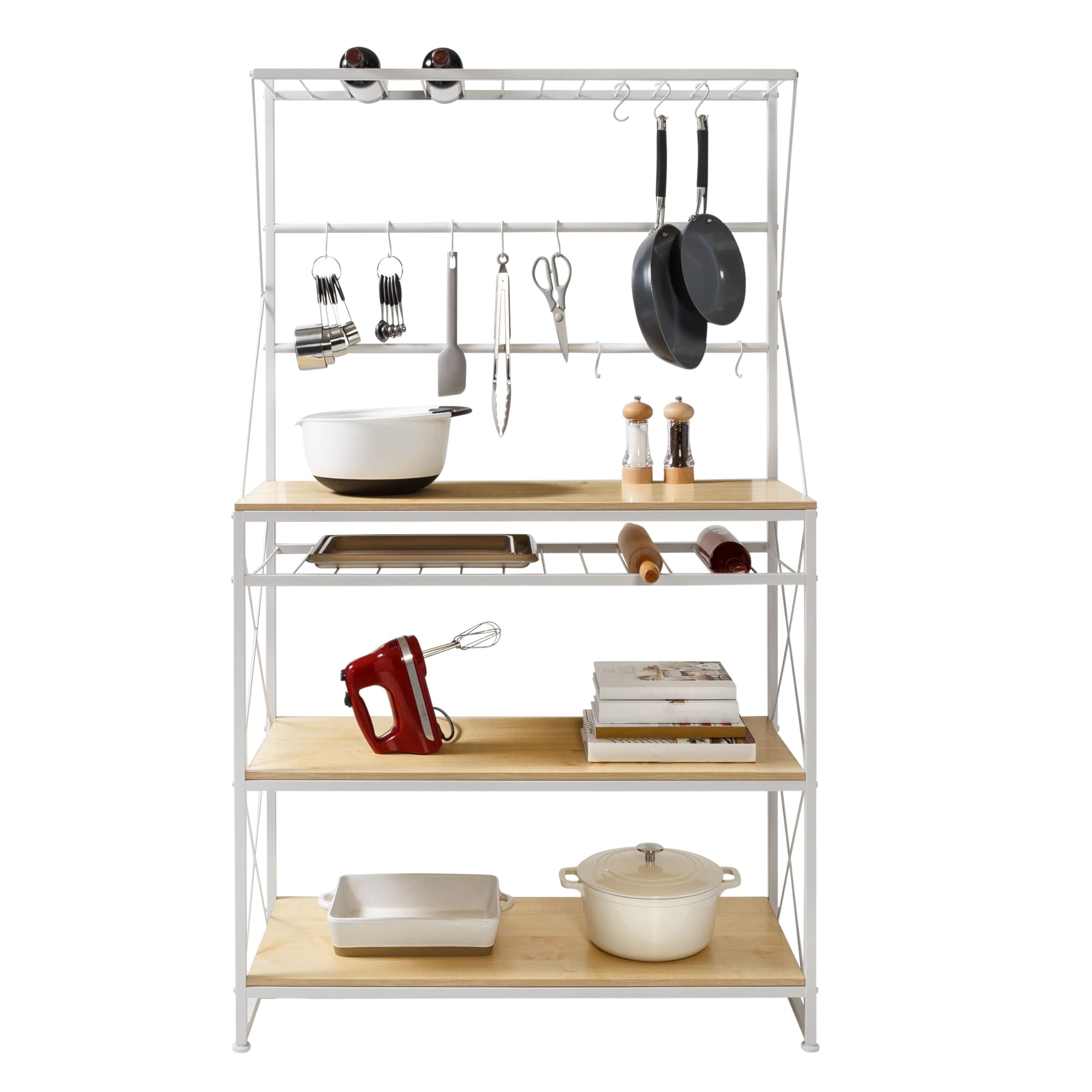 Honey-Can-Do White/Oak Baker's Rack SHF-09513