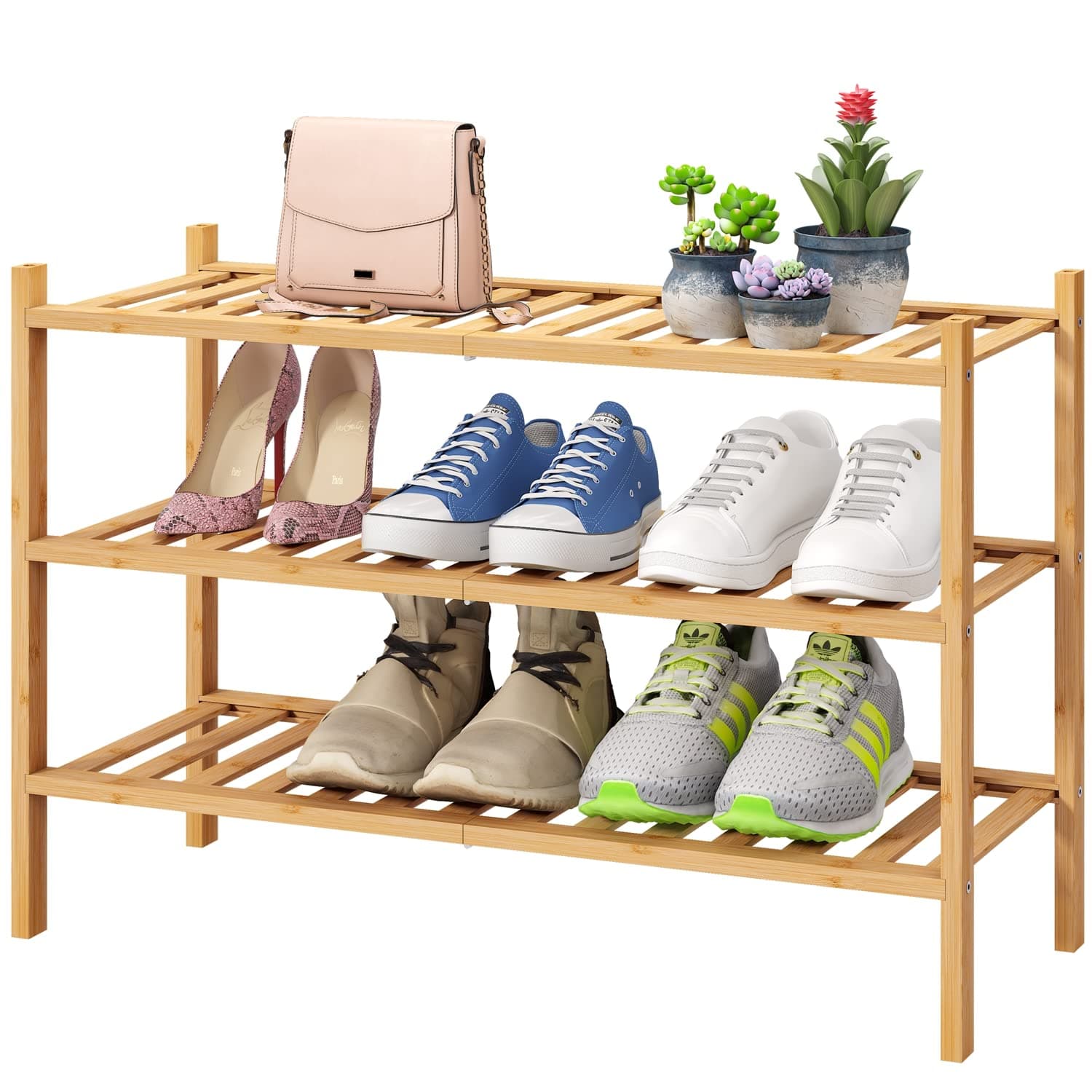 Bamboo 3-Tier Shoe Rack for Entryway & Closet | Sturdy & Beautiful