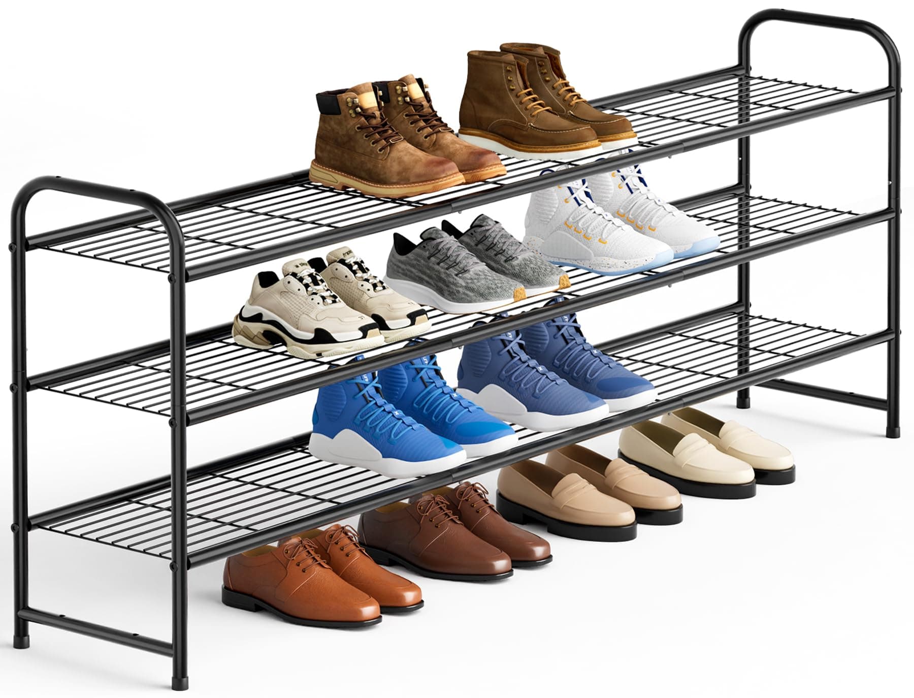 KEETDY Black 3-Tier Metal Shoe Organizer for Closet Storage