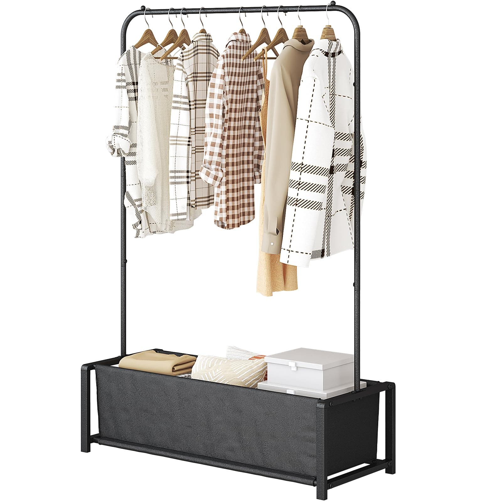 Black Heavy Duty Portable Garment Rack with Metal Shelf for Hanging Coats and Shirts