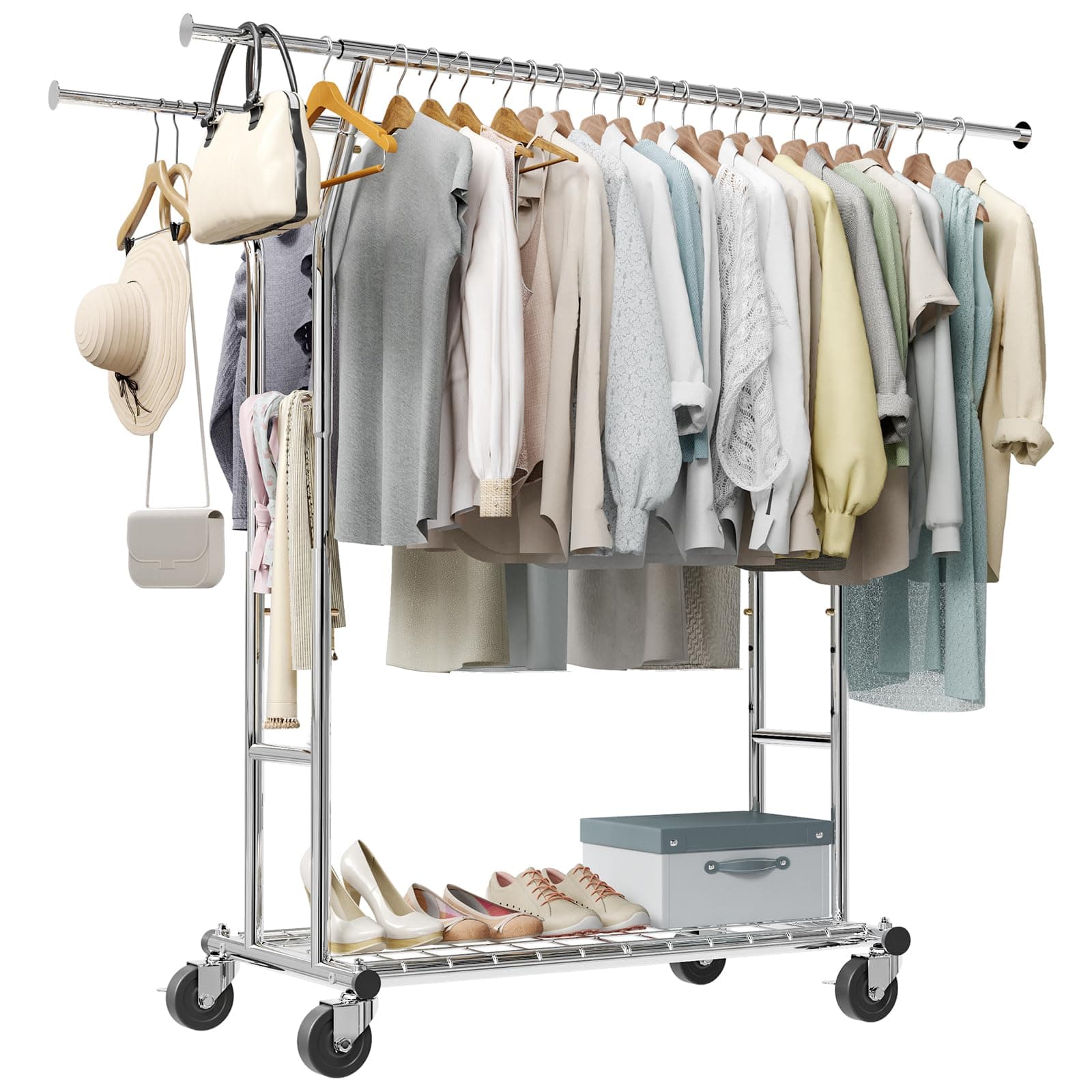 Heavy Duty Y-Type Rolling Clothing Rack, Adjustable Height