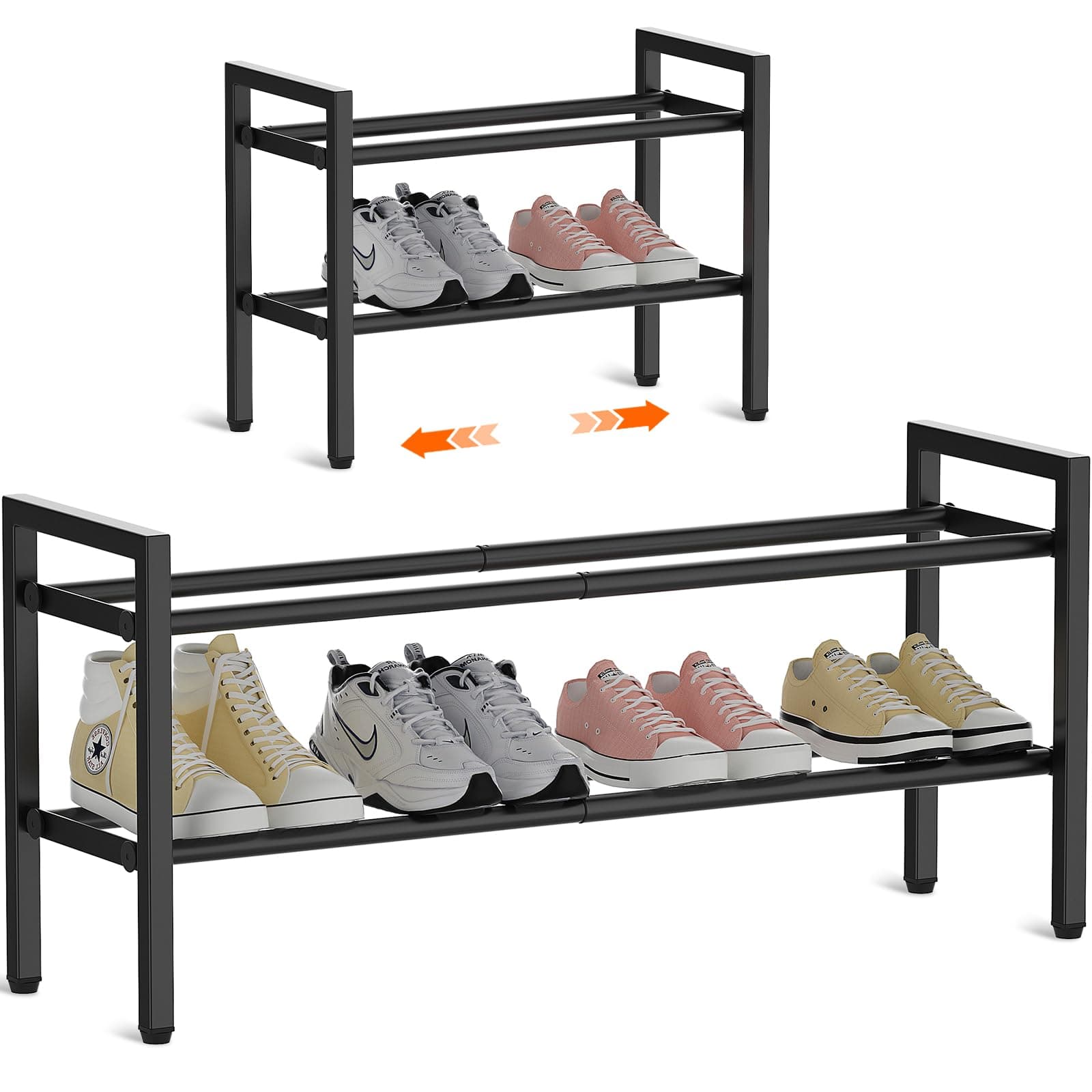 Expandable Metal 2-Tier Shoe Organizer, Black, Entryway Closet Storage
