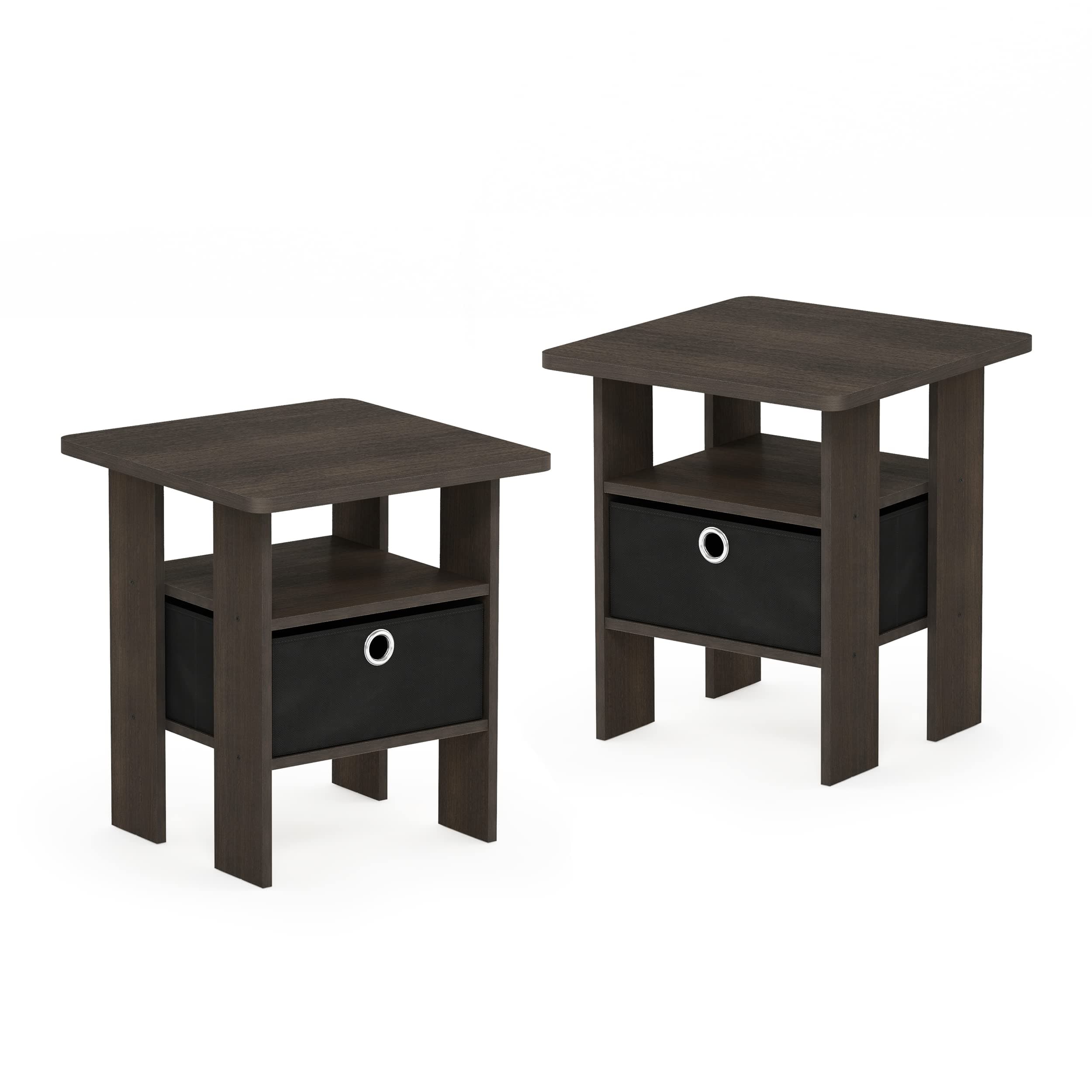 Furinno Andrey Dark Brown/Black End Table with Bin Drawer