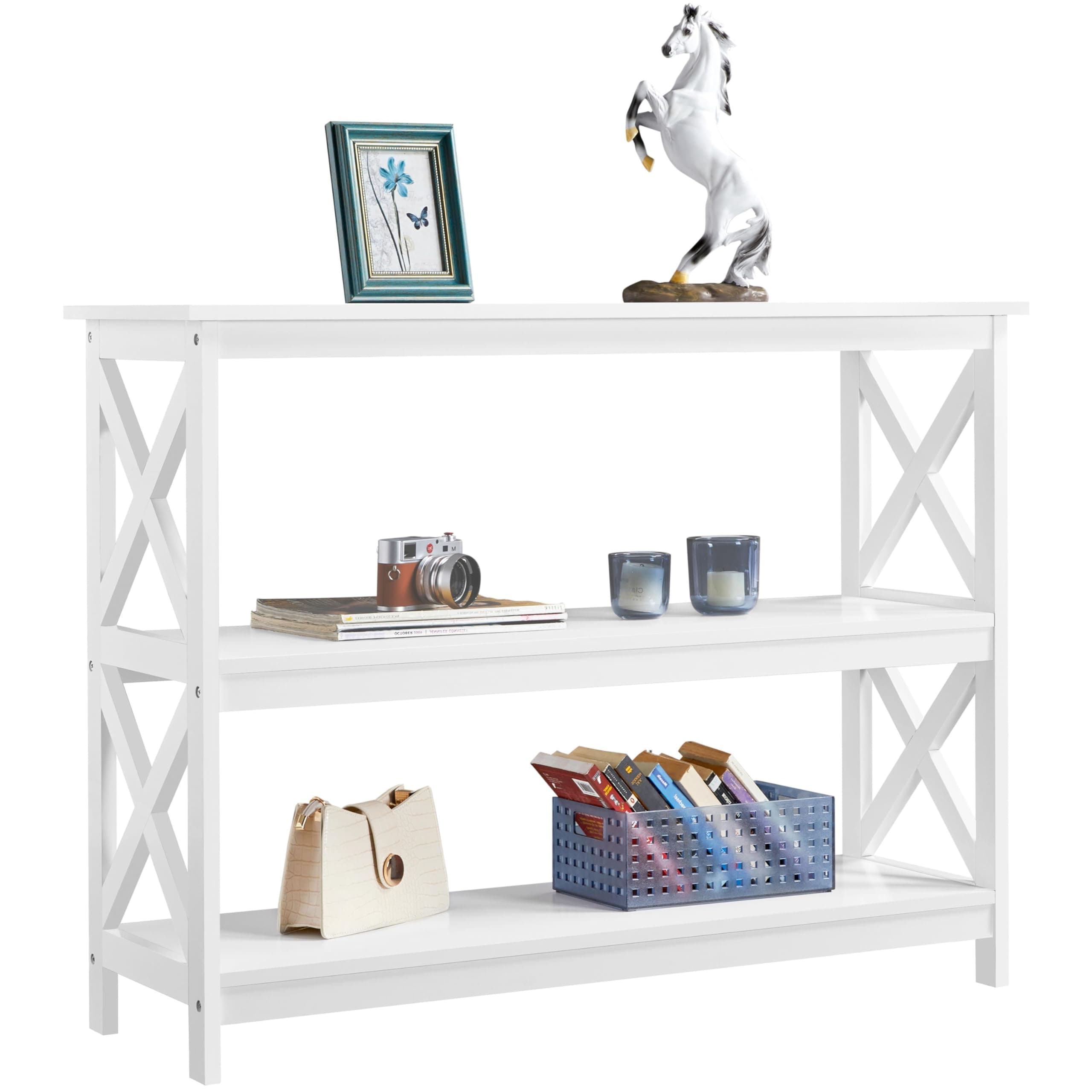 Yaheetech White Narrow Console Table with 3 Shelves for Hallway Living Room