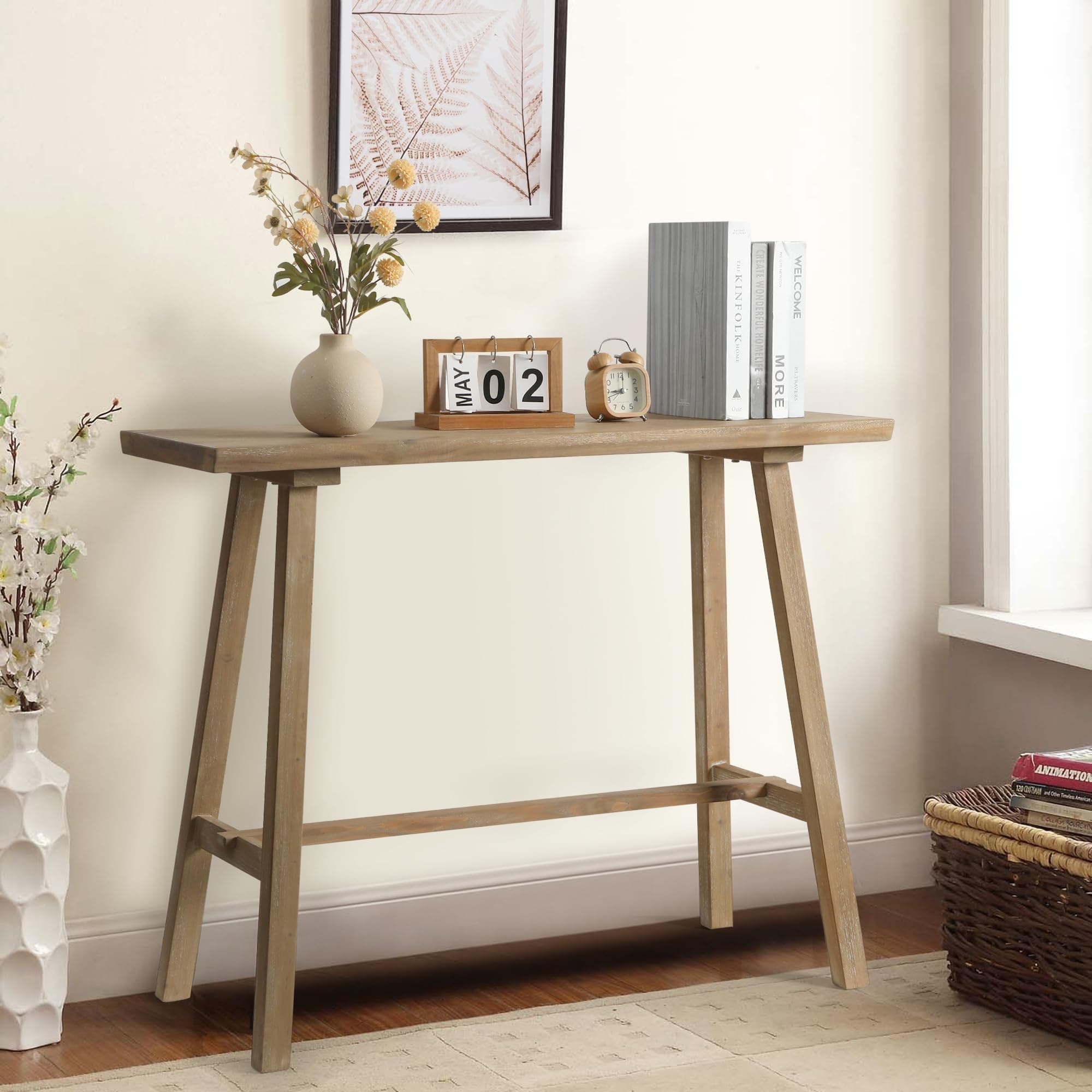 Wnutrees 43" Rustic Solid Wood Console Table for Hallway & Living Room, Easy Assembly