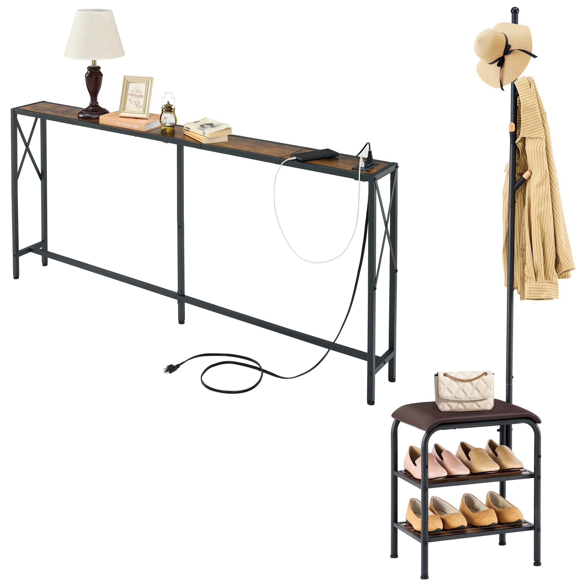 Console Table and Coat Rack Stand by Gewudraw