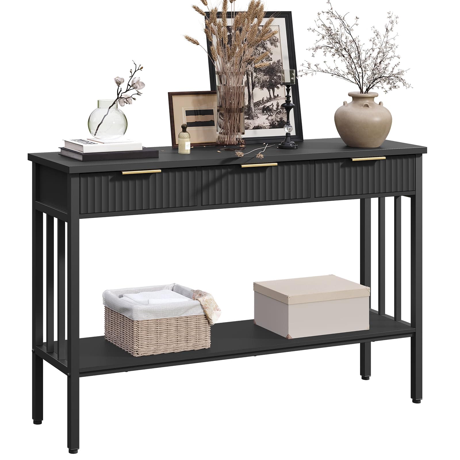 Black and Gold CTHB5201 Console Table with Storage for Entryway and Living Room