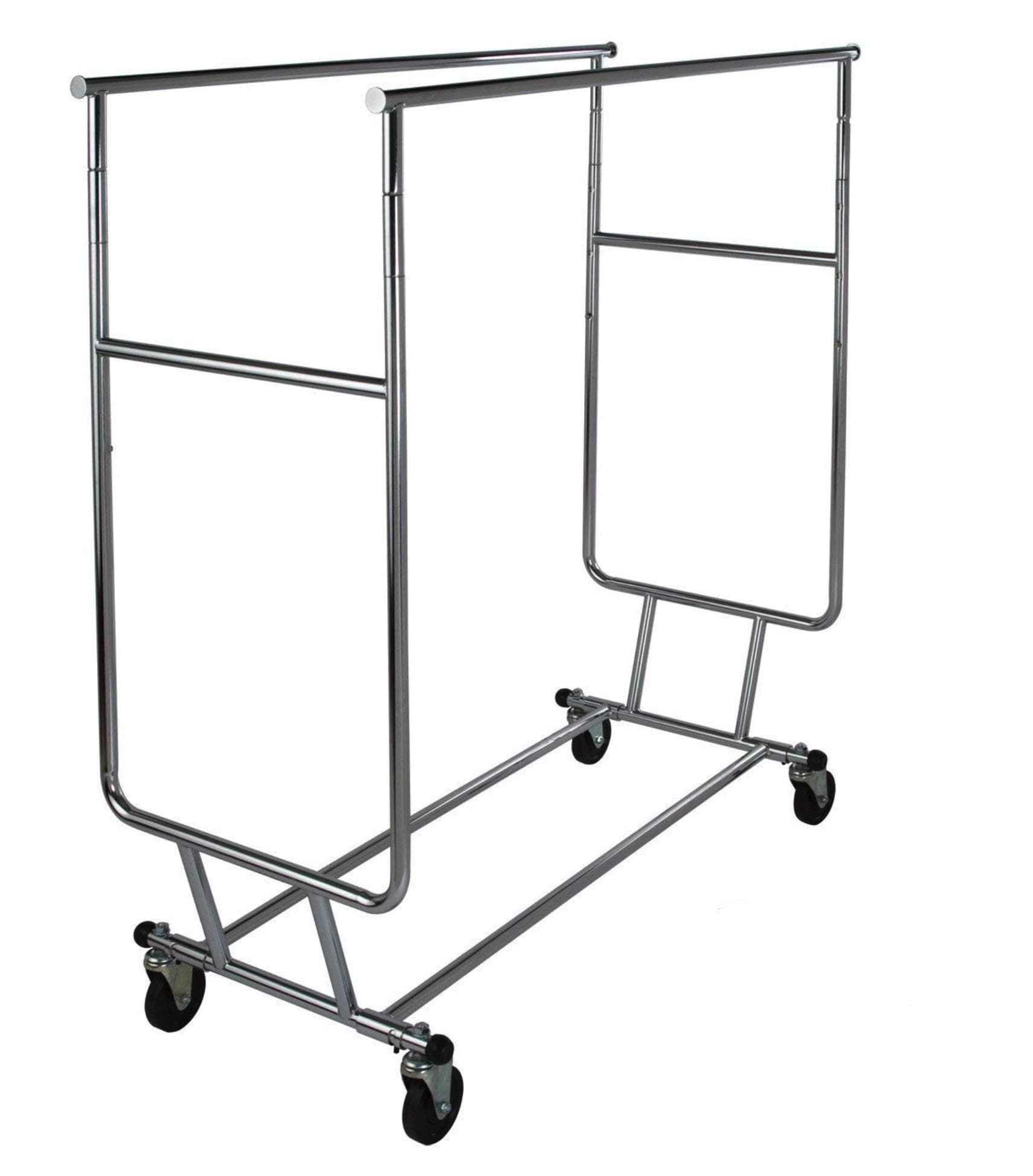 Commercial Grade Double Rail Rolling Clothing Rack - Solid Top Rails, Heavy Duty