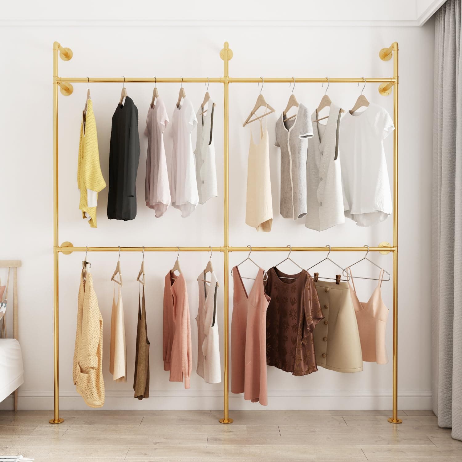 ORSENIGO Heavy Duty Double Rod Clothes Rack, Gold