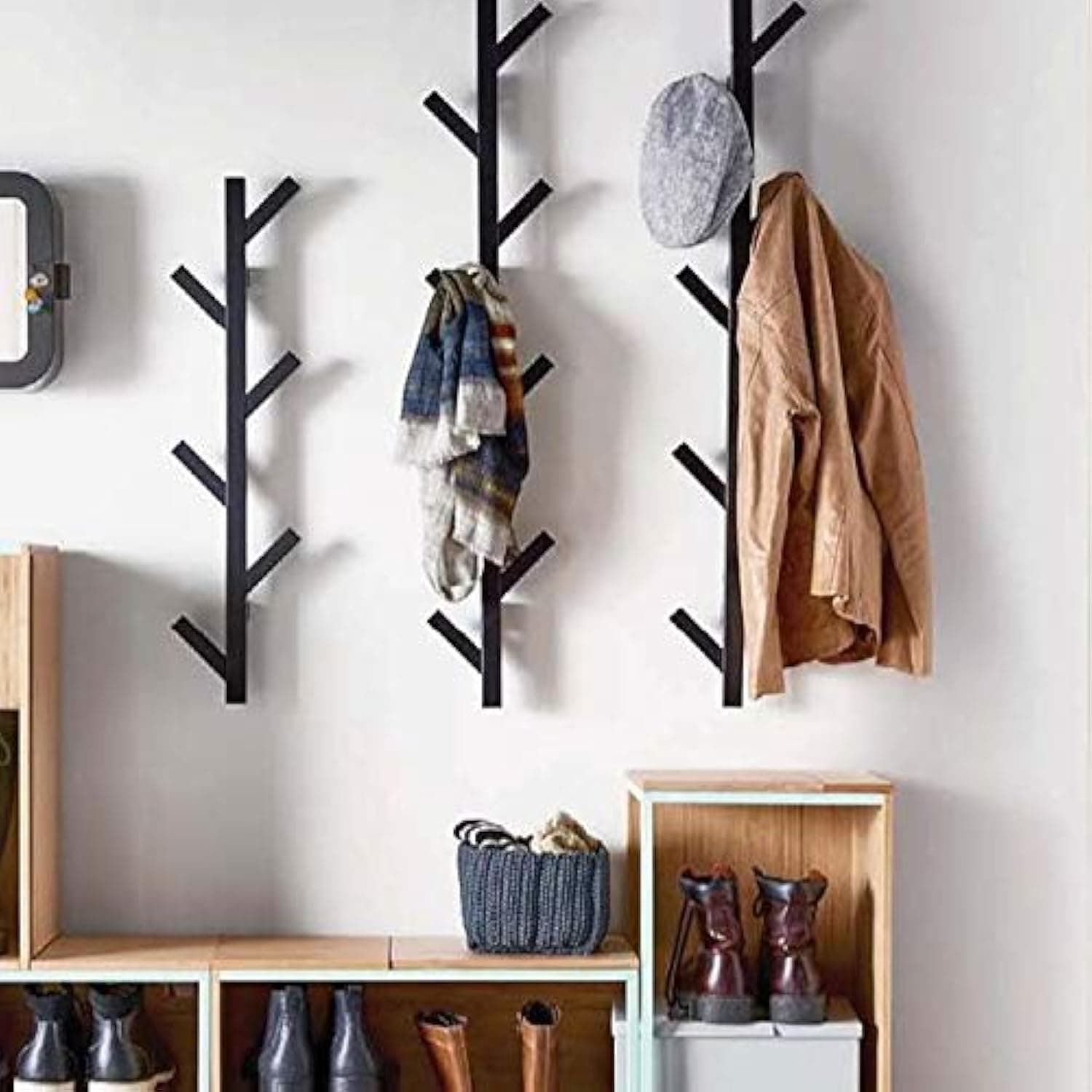 Premium Black Wall Mount Coat & Hat Rack - Modern Design