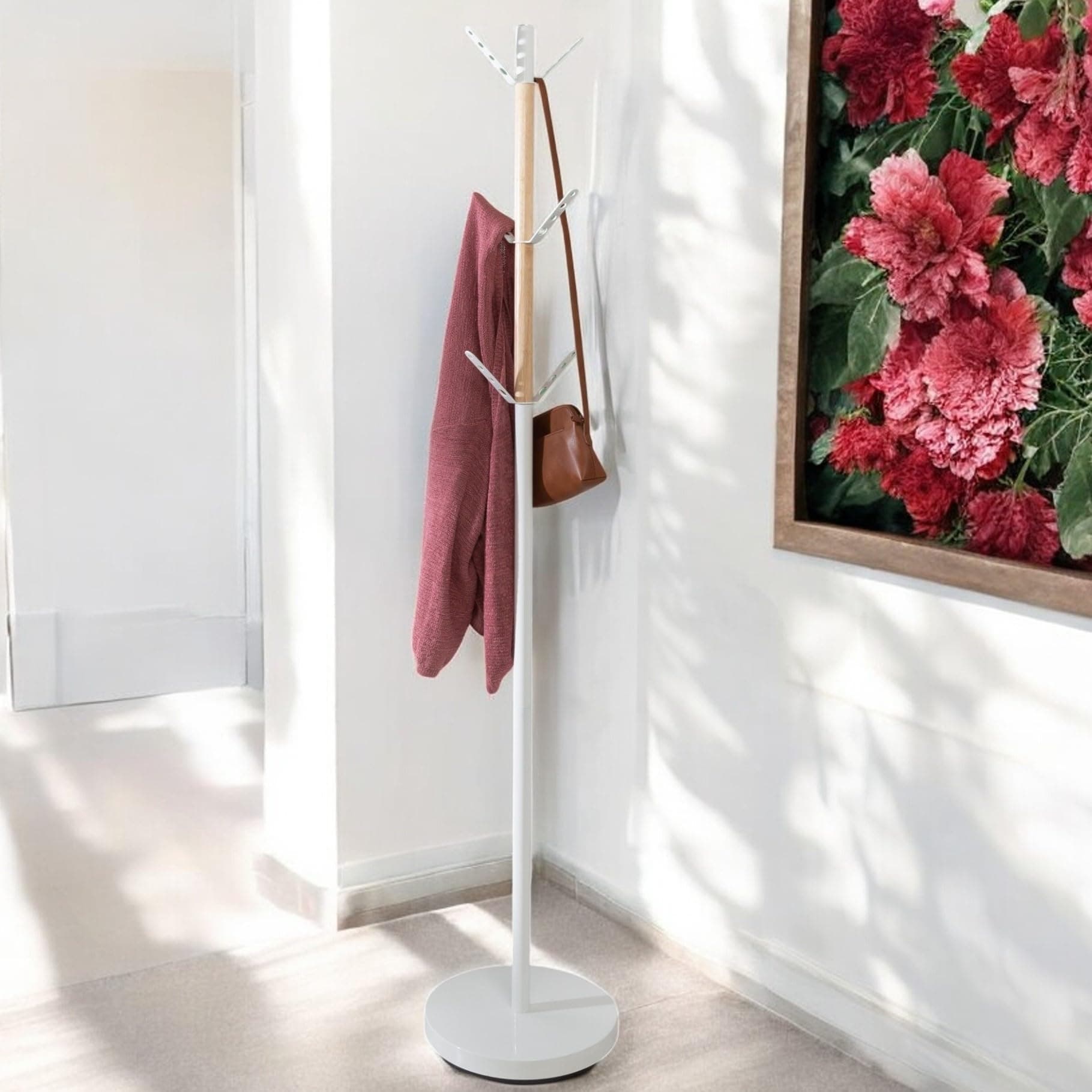 Honey-Can-Do White Wood Accented Standing Coat Rack