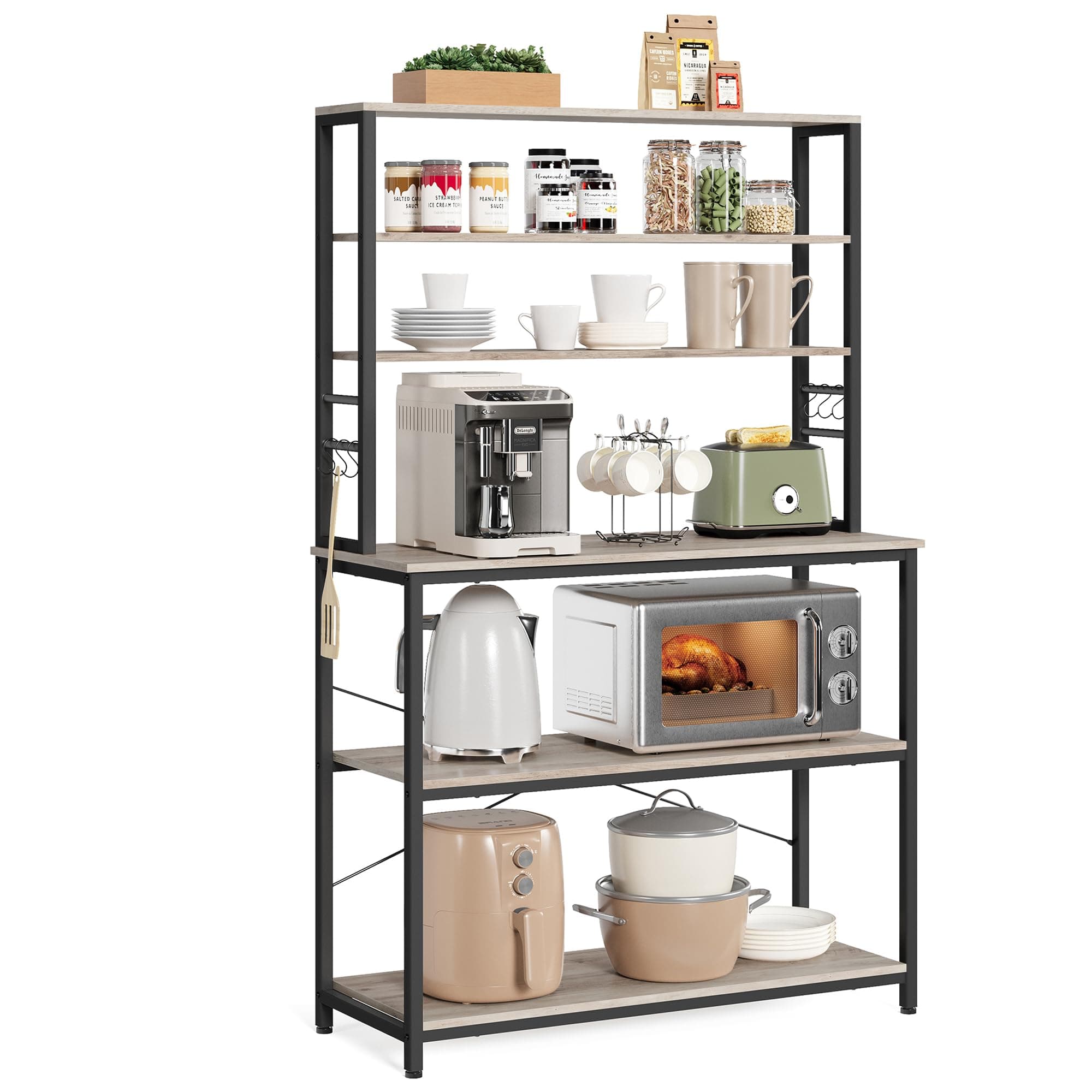 VASAGLE 39.4 Inch Industrial Baker's Rack with 6-Tier Shelves and Hooks UKKS039K02