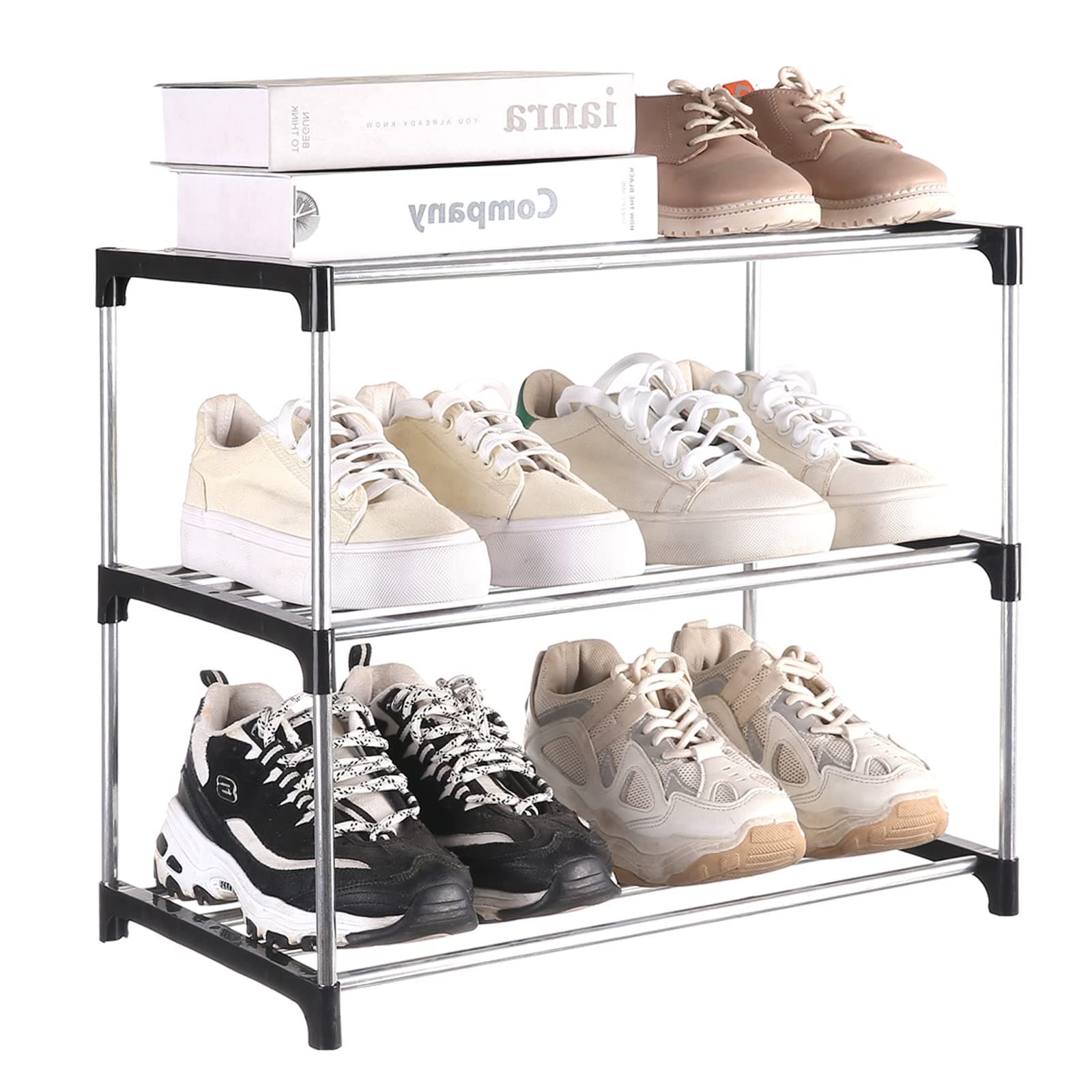 Black 3-Tier Stackable Shoe Organizer for Entryway and Closet