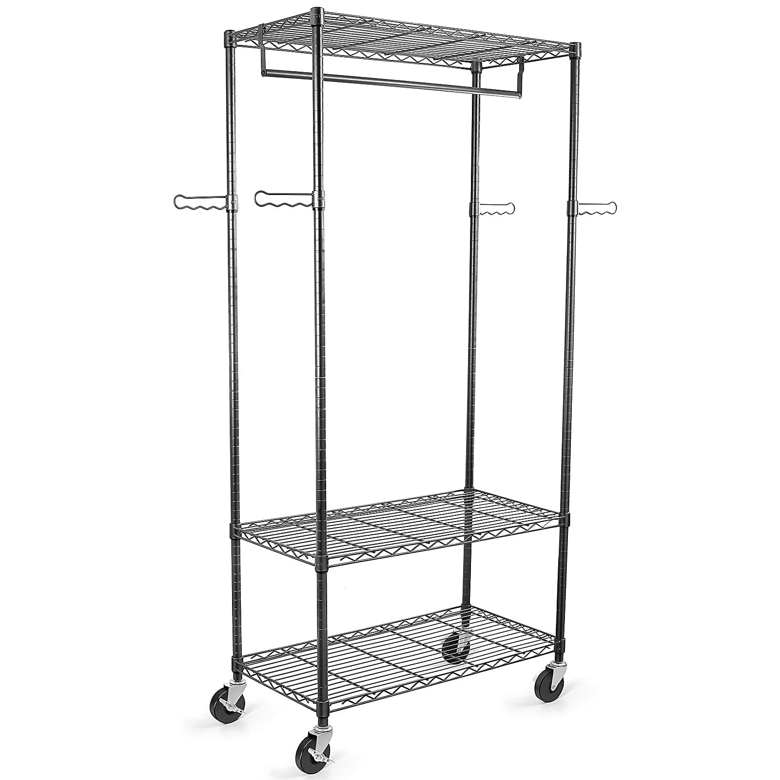 Large Heavy Duty WDT Rolling Clothes Rack with Shelves & Adjustable Garment Rods