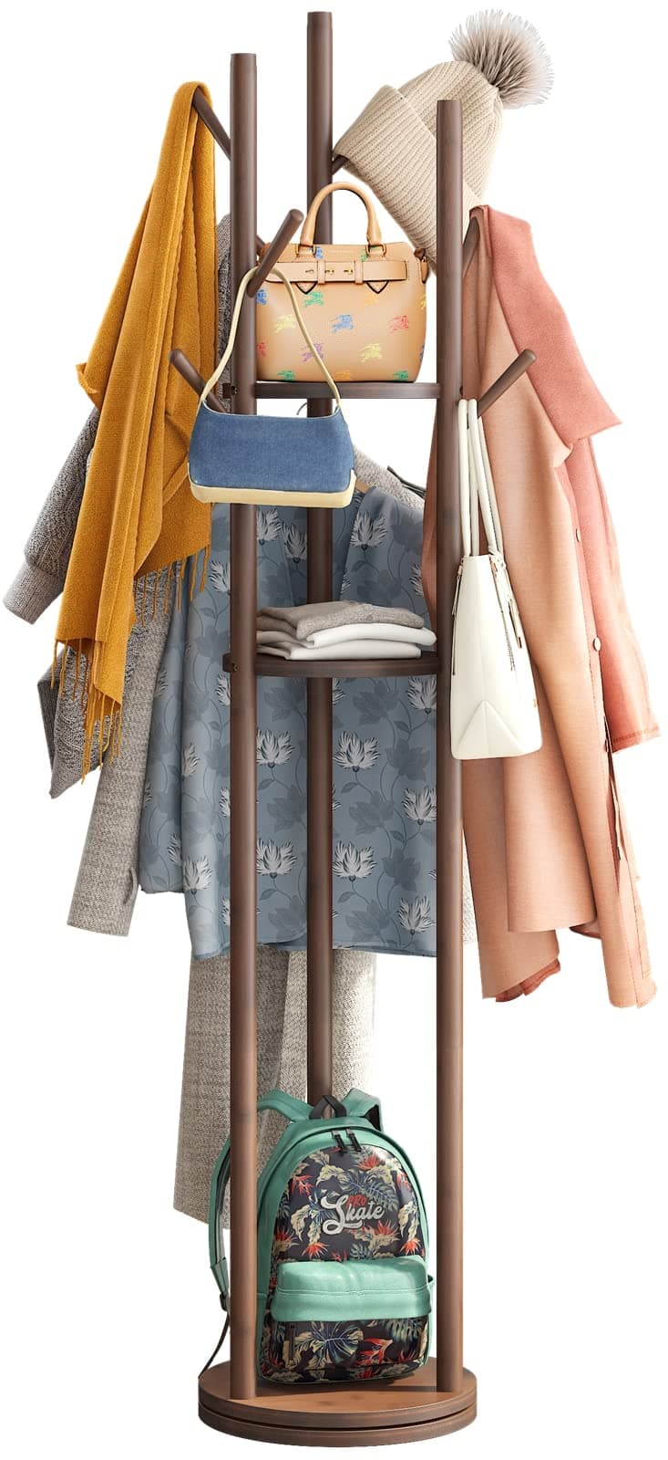 Sturdy Bamboo Freestanding Coat Rack with 8 Hooks