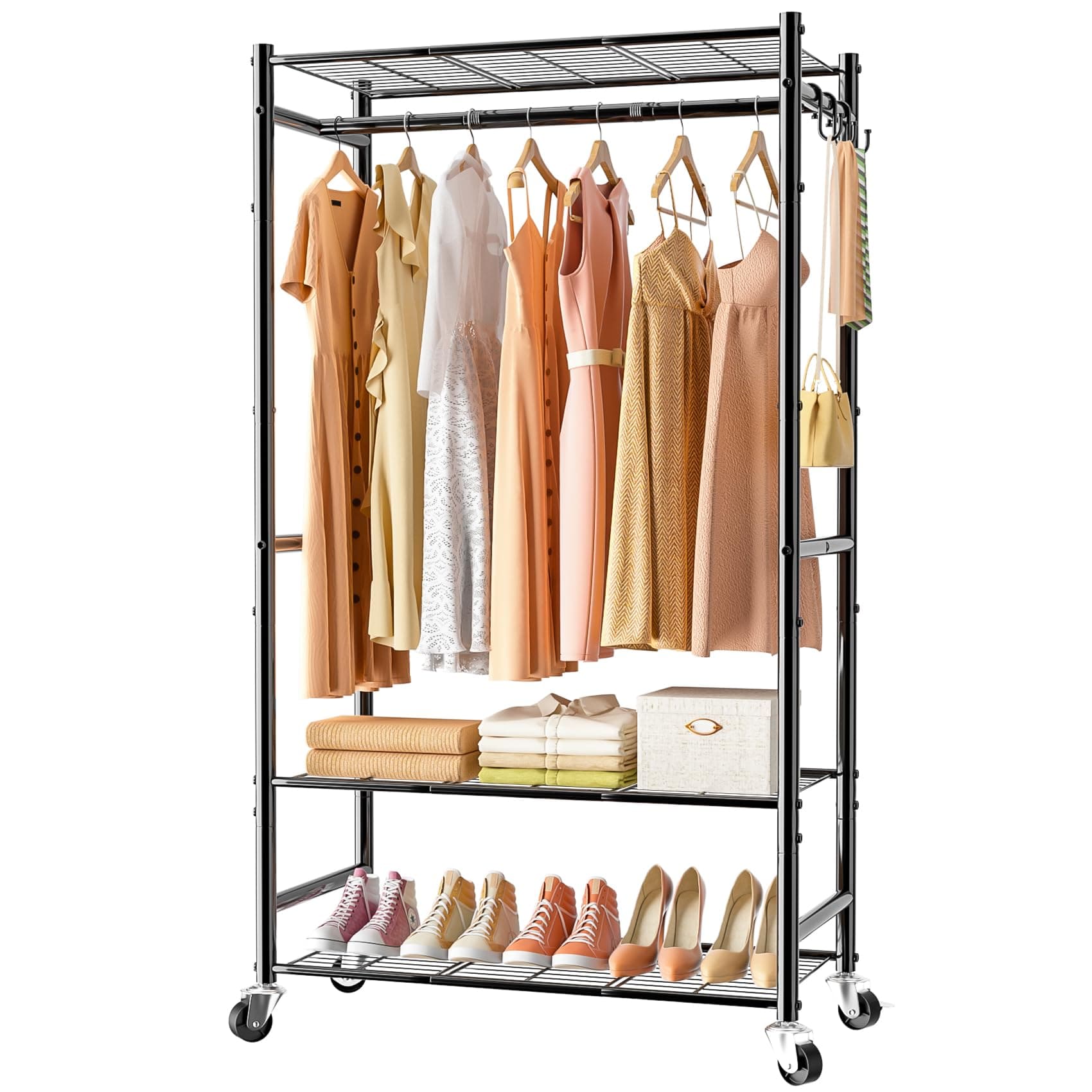 Heavy Duty 3 Tier Wire Clothes Rack, Black - Portable Wardrobe Rack