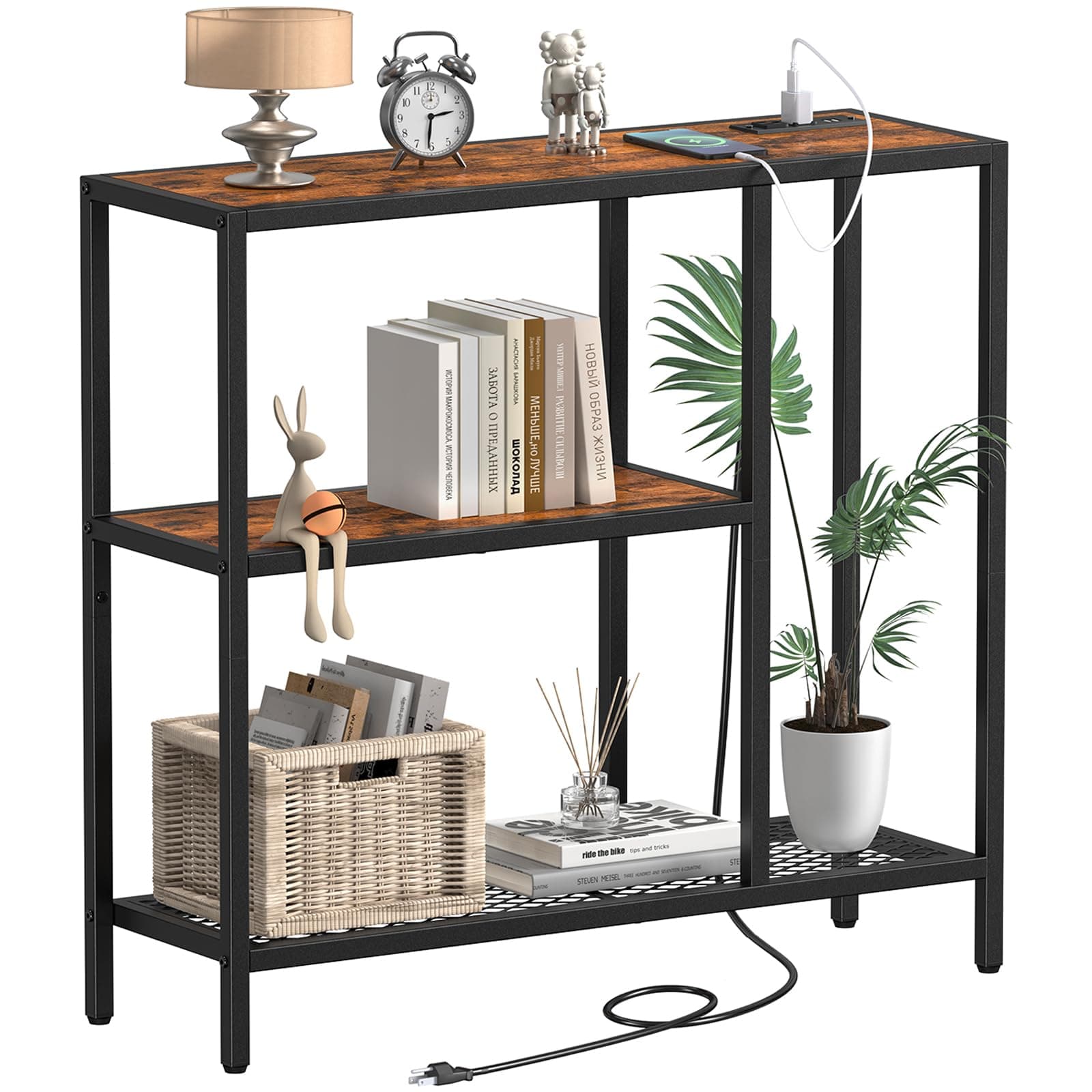 Snughome Console Table with Storage & USB Ports, 31.5" Luellia Narrow Sofa Table for Hallway & Living Room