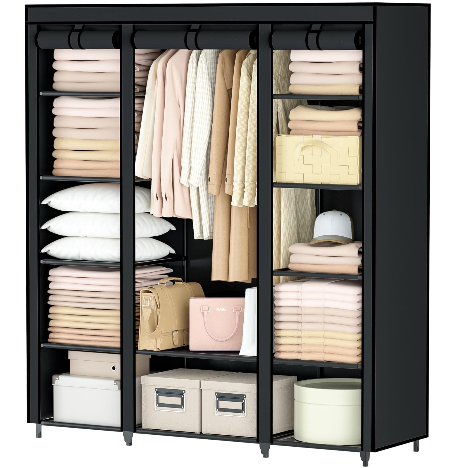 Baleine Portable Closet Dresser with 12 Compartments, Non-Woven Fabric Storage (Black)