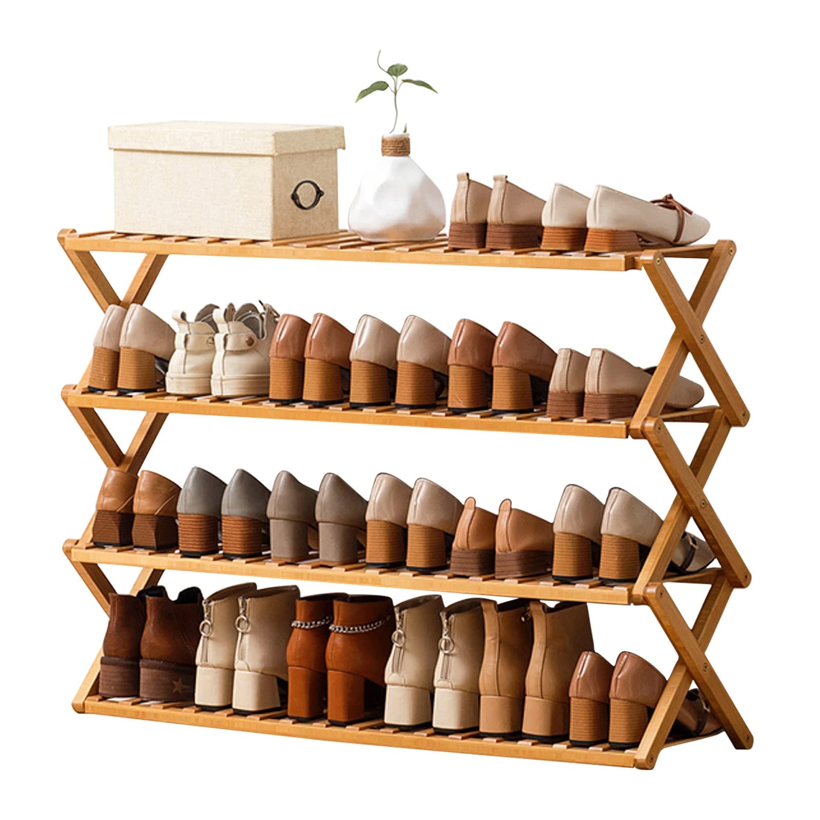 Bamboo Shoe Rack 4 Tier, Free Standing Closet Organizer for Bedroom Entryway