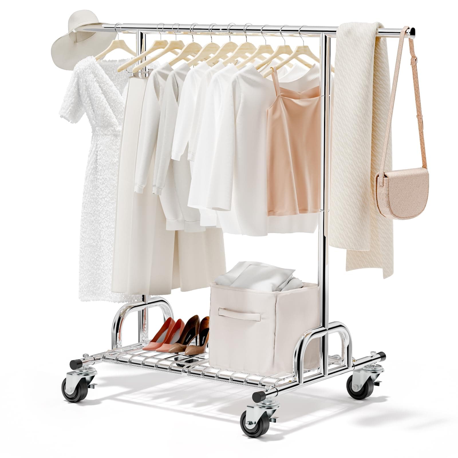 Heavy Duty 450 lbs Clothing Rack with Shelves, Lockable Wheels, Portable Garment Rack