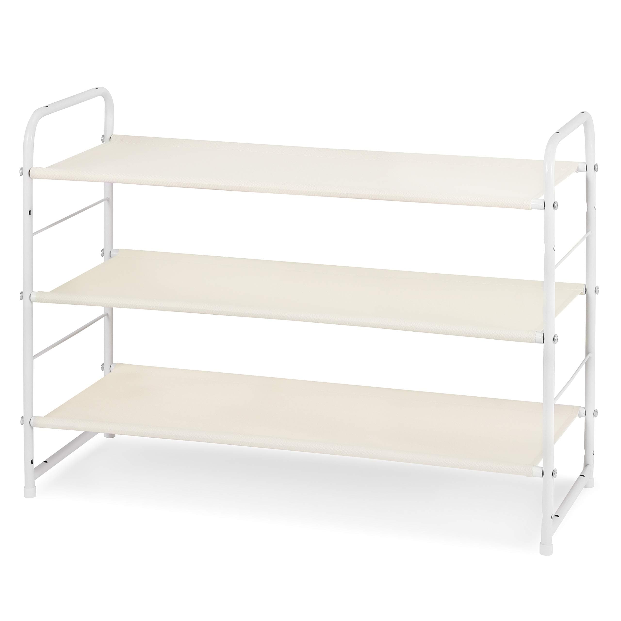 White 3-Tier Expandable Fabric Shoe Storage Organizer