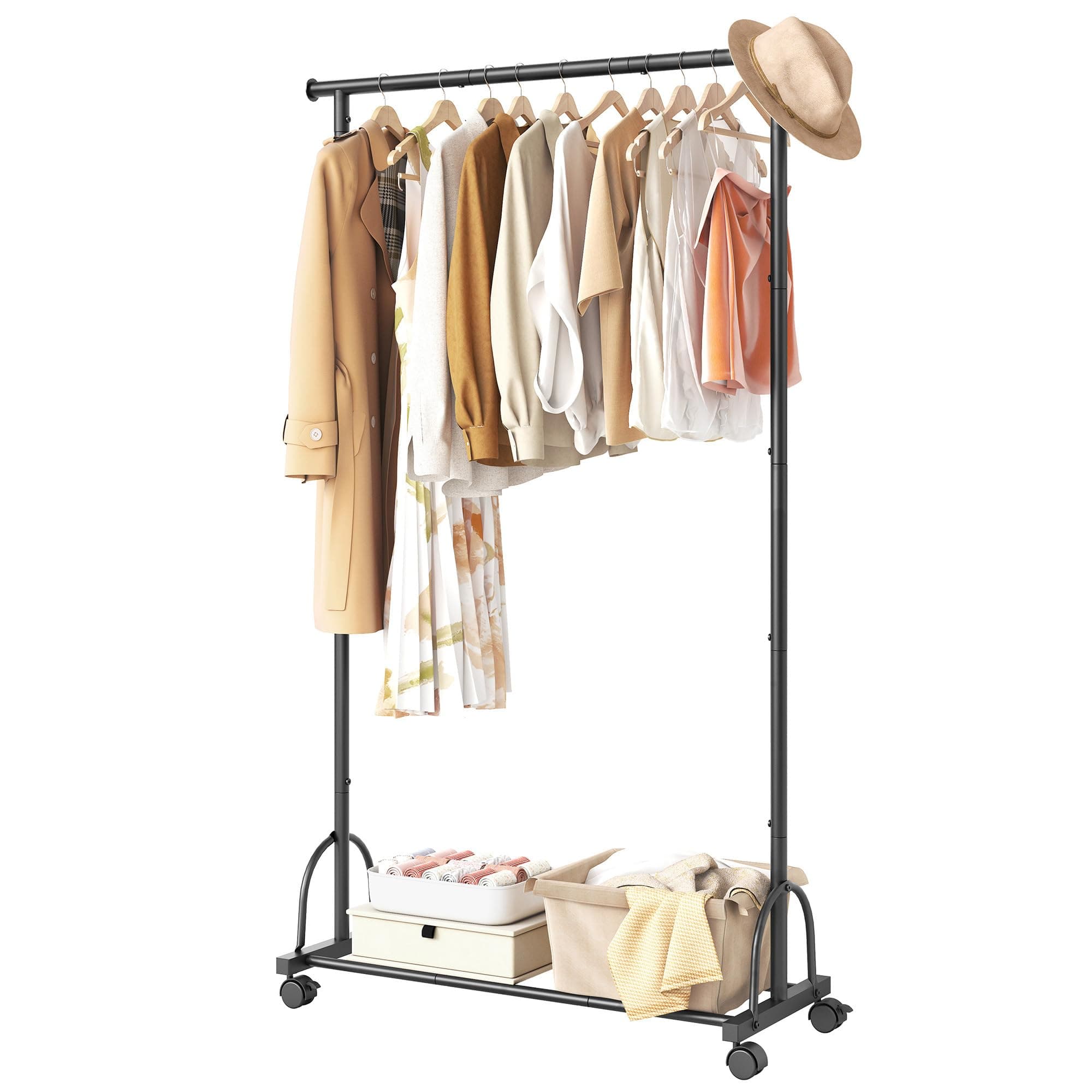 Gewudraw Rolling Clothes Rack with Shelf - Easy Assembly, Sturdy Design