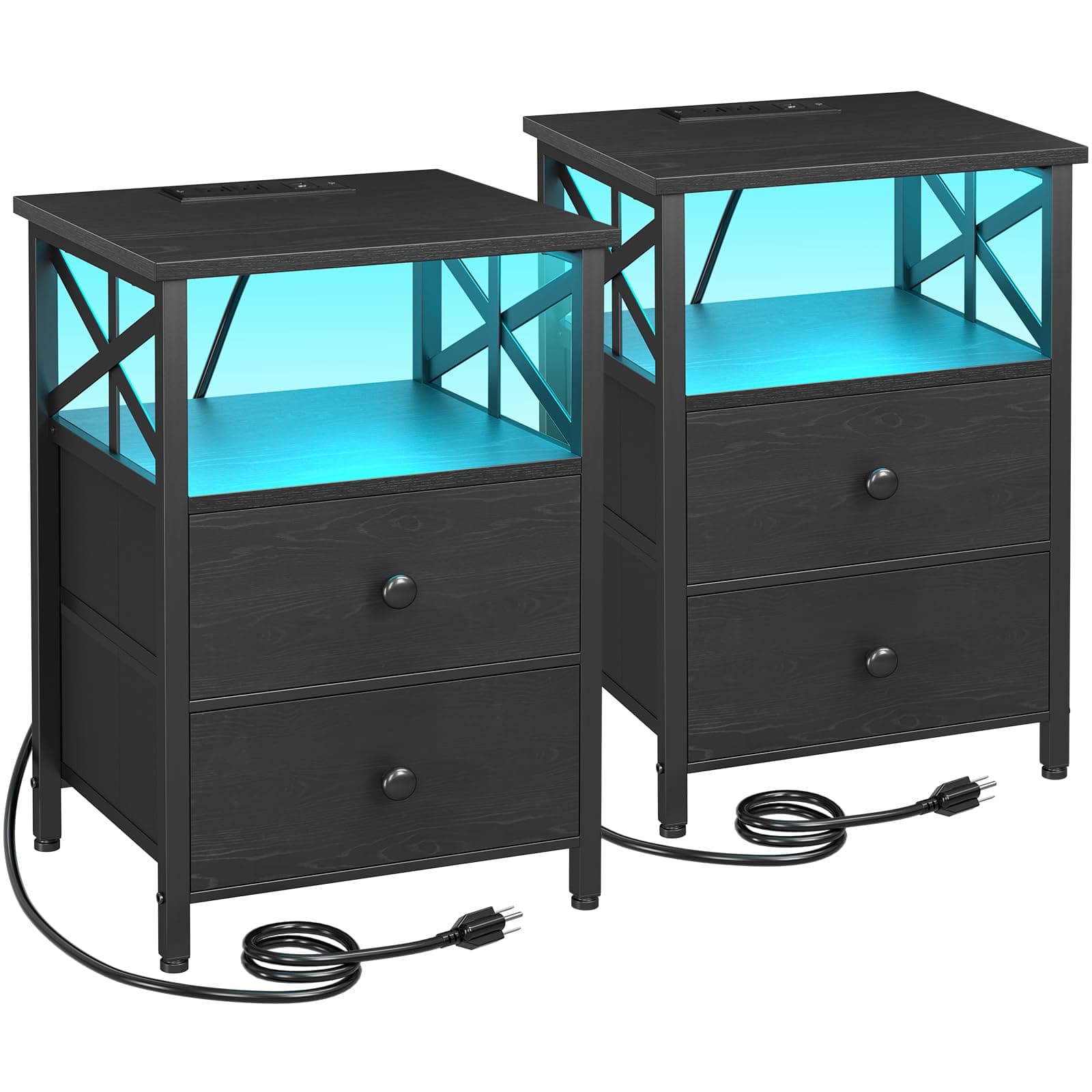 AMHANCIBLE Black LED Nightstand with Charging, HET052LBK