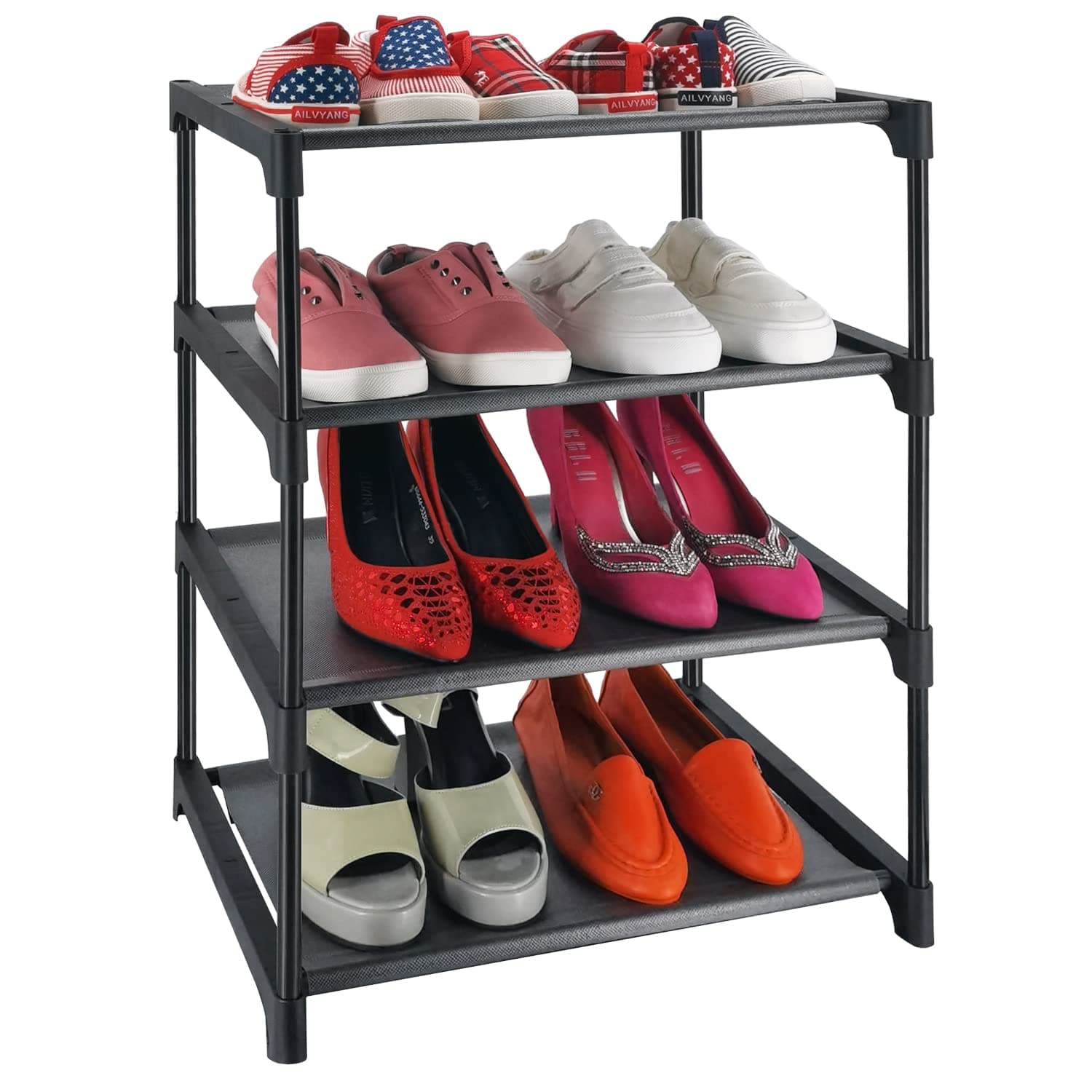 Sturdy 4-Tier Non-Woven Fabric Shoe Rack for Entryway and Closet