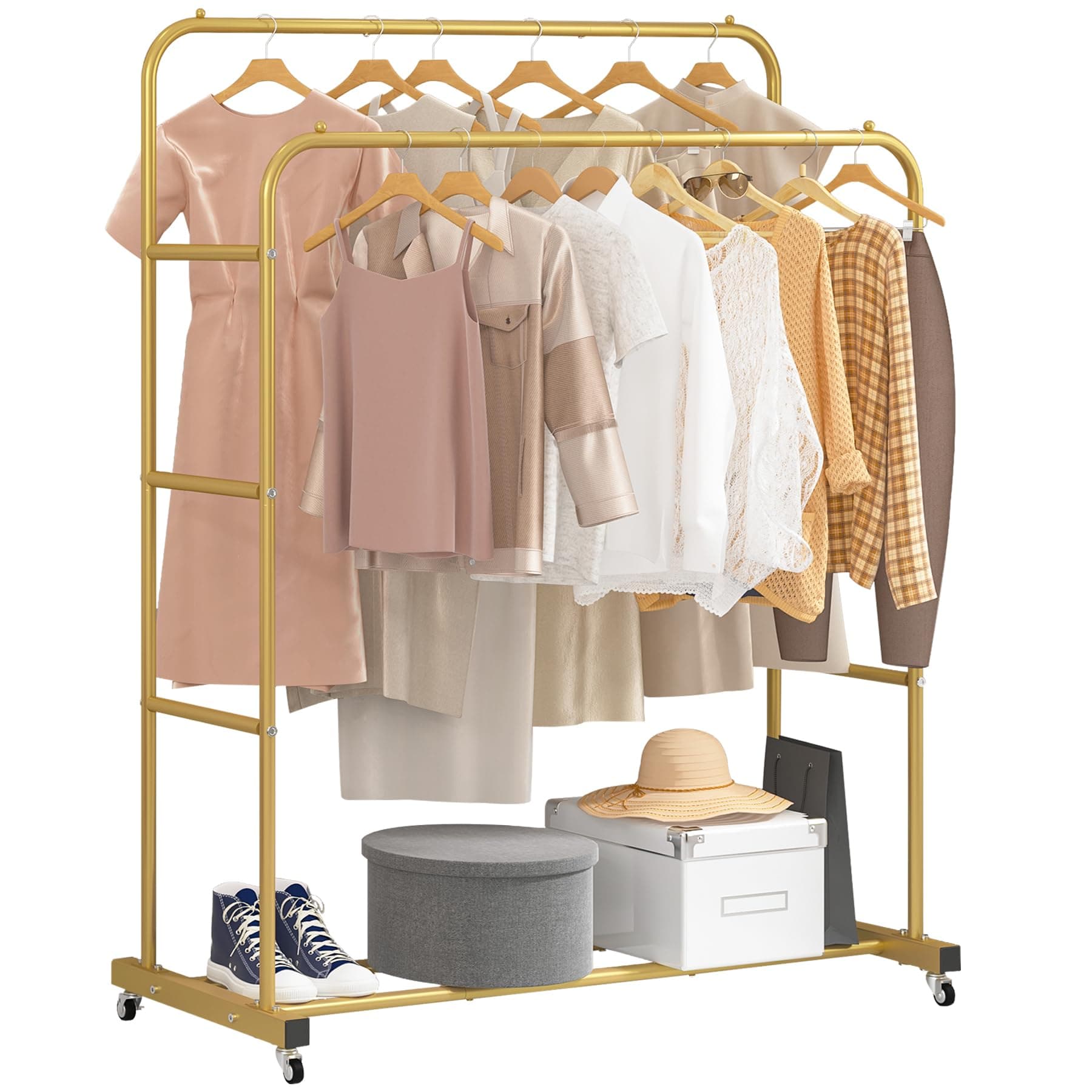 Laiensia Gold Double RodClothing Rack with Wheels