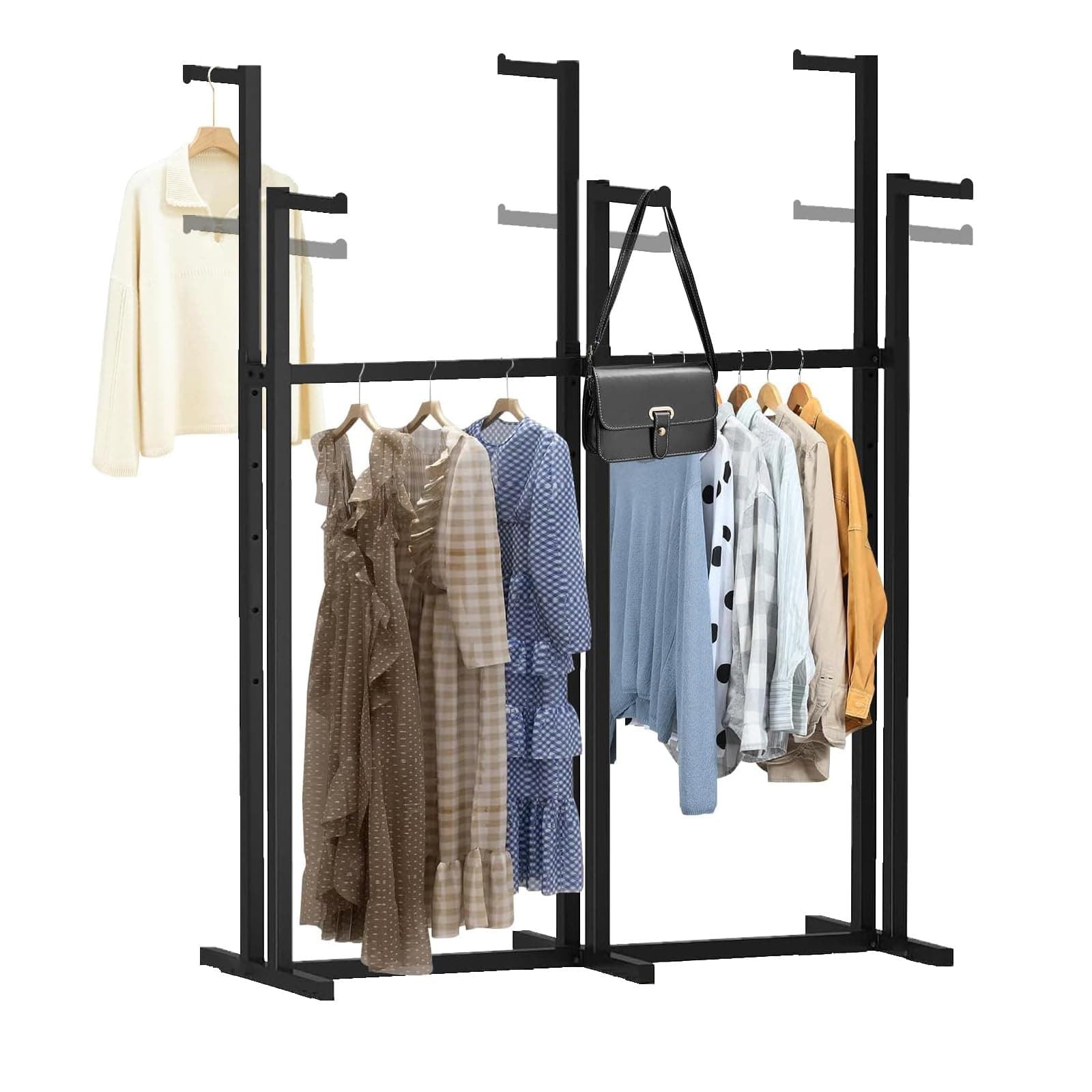 Heavy Duty 450 LBS Standing Rolling Clothing Rack, 6 Arms & Adjustable Shelves, Black