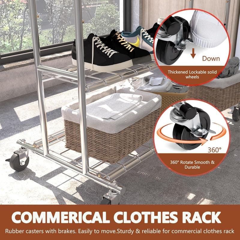Heavy Duty Clothes Rack 630 LBS, Adjustable Height & Portable