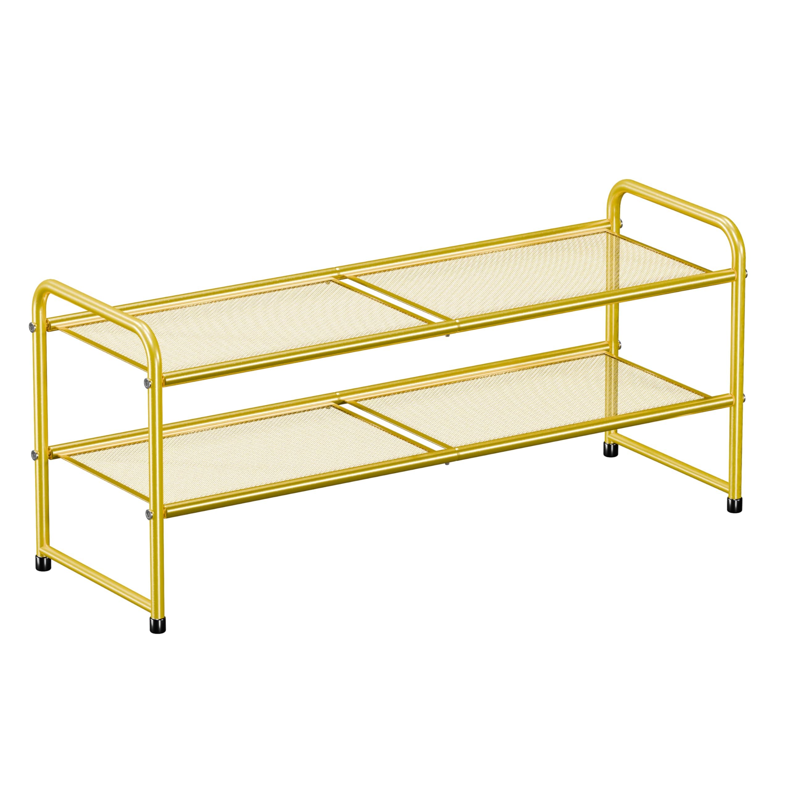 Gold 2 Tier Metal Shoe Organizer, 32" Heavy Duty Closet Rack