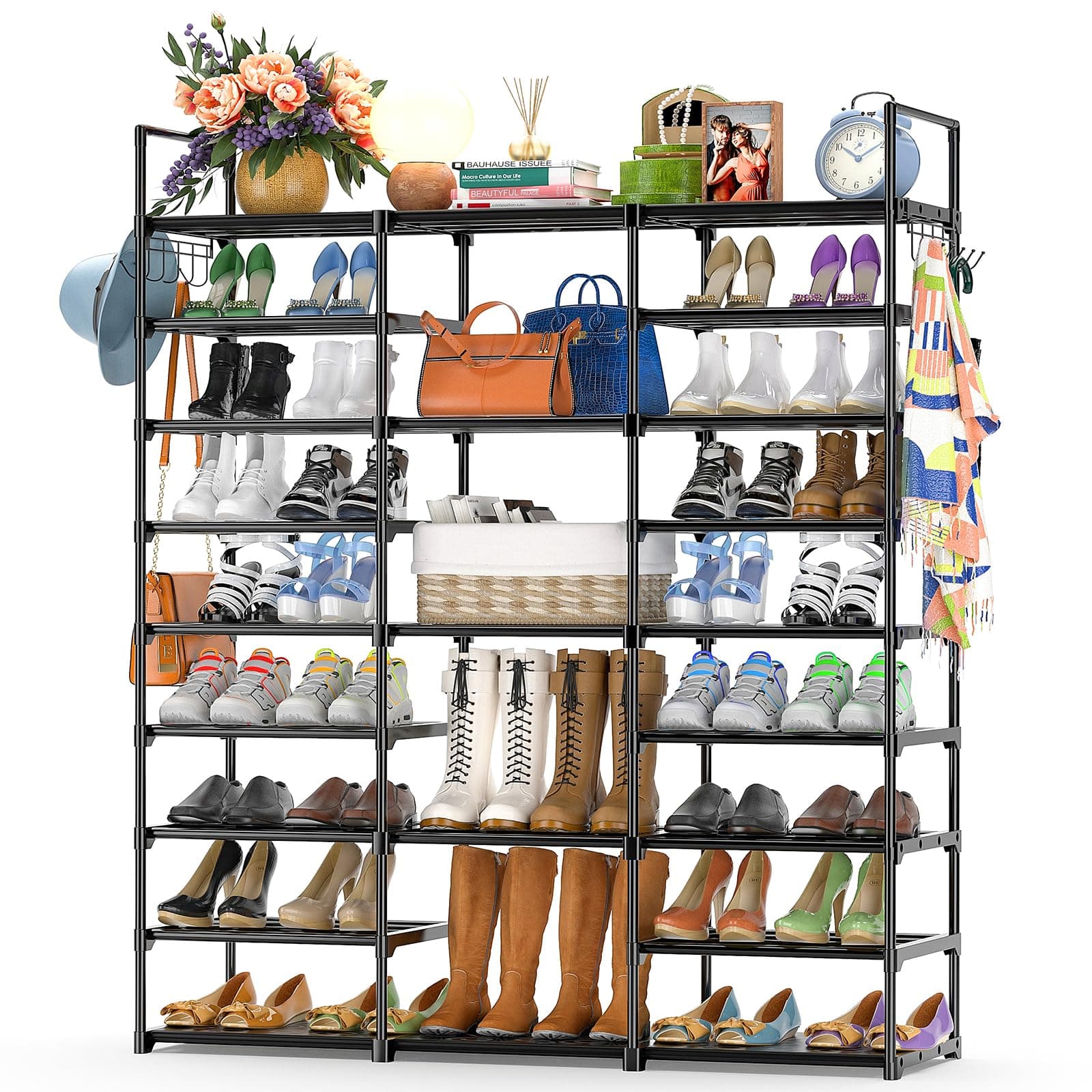 Kottwca 9-Tier Metal Shoe Organizer - Space-Saving Storage for 50-55 Pairs