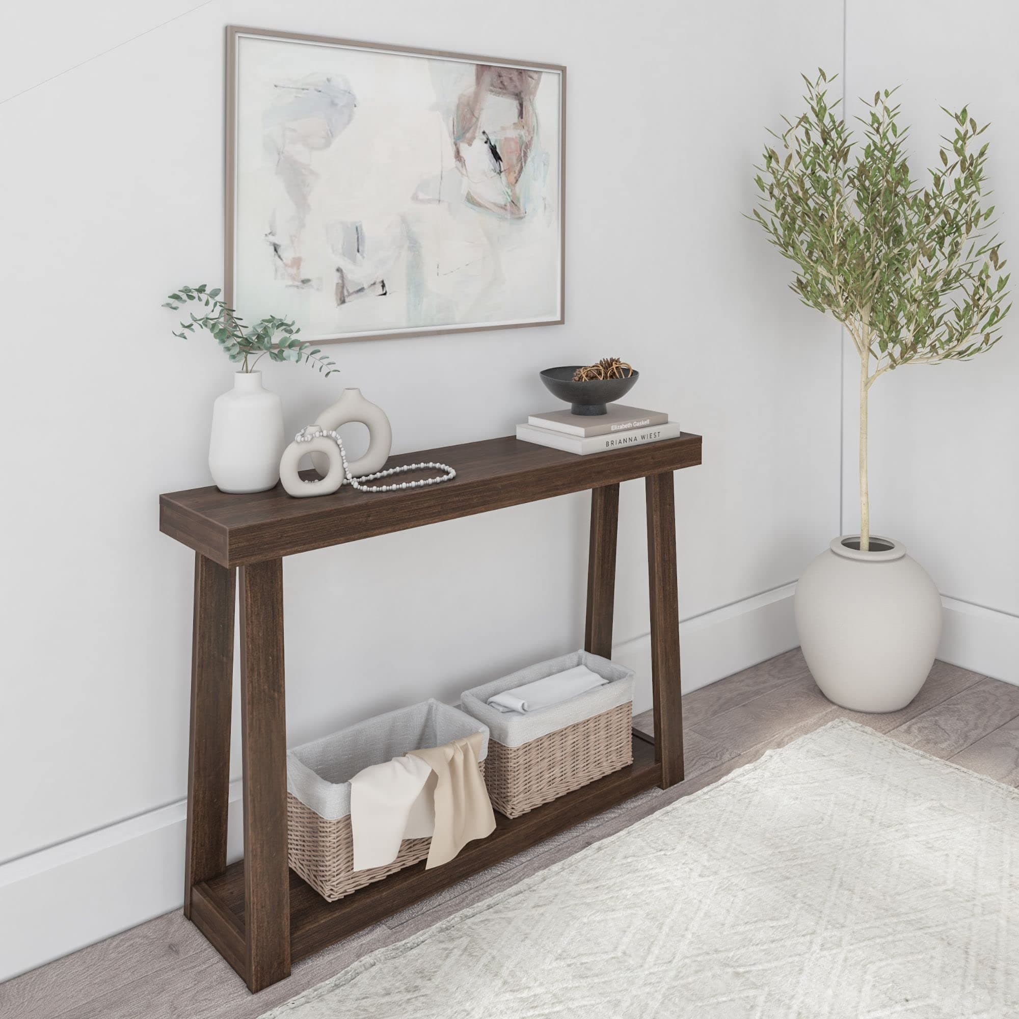 Walnut Plank+Beam Solid Wood Console Table with Storage