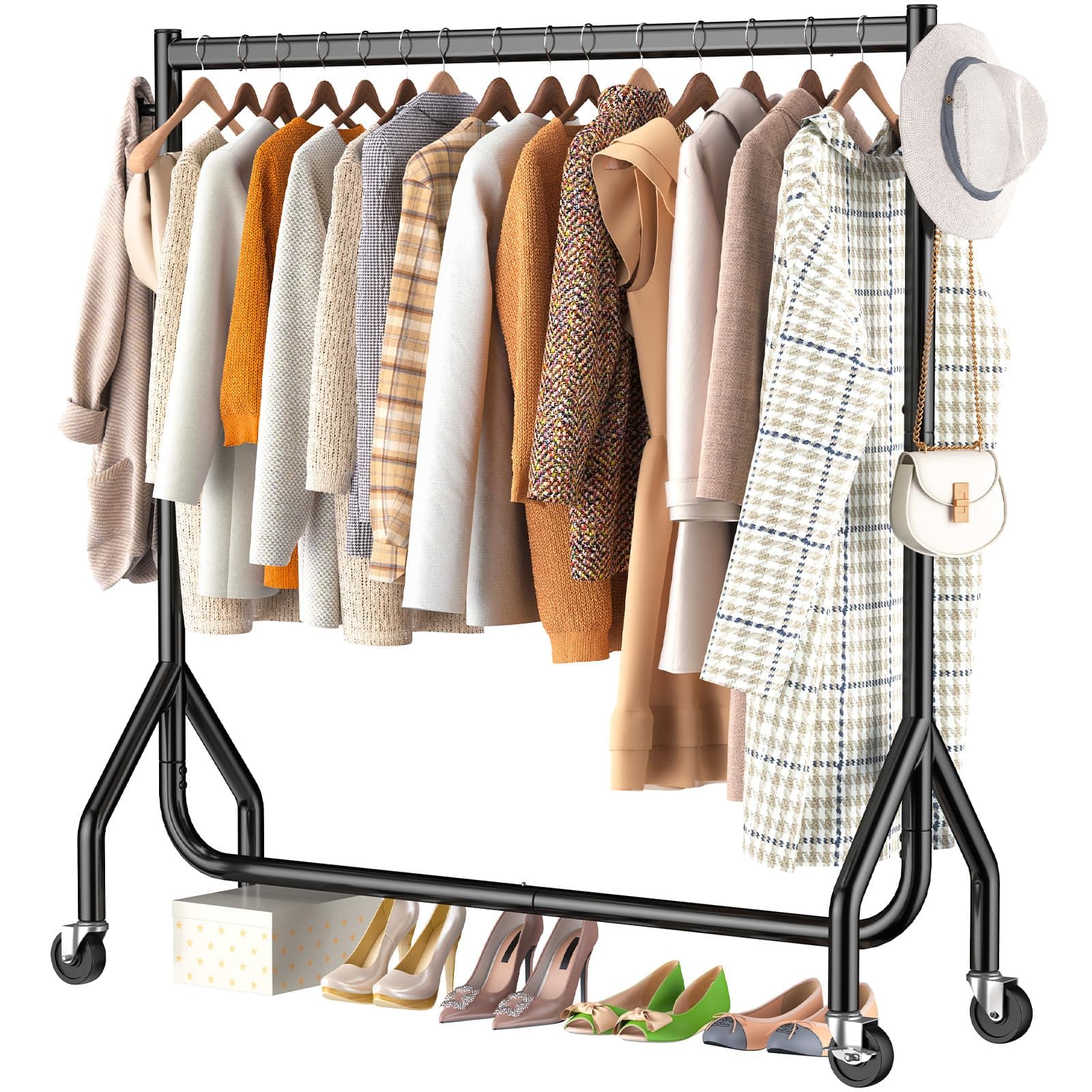 Heavy Duty Rolling Clothes Rack for Hanging Clothes - 420 LBS Capacity, 48 inches