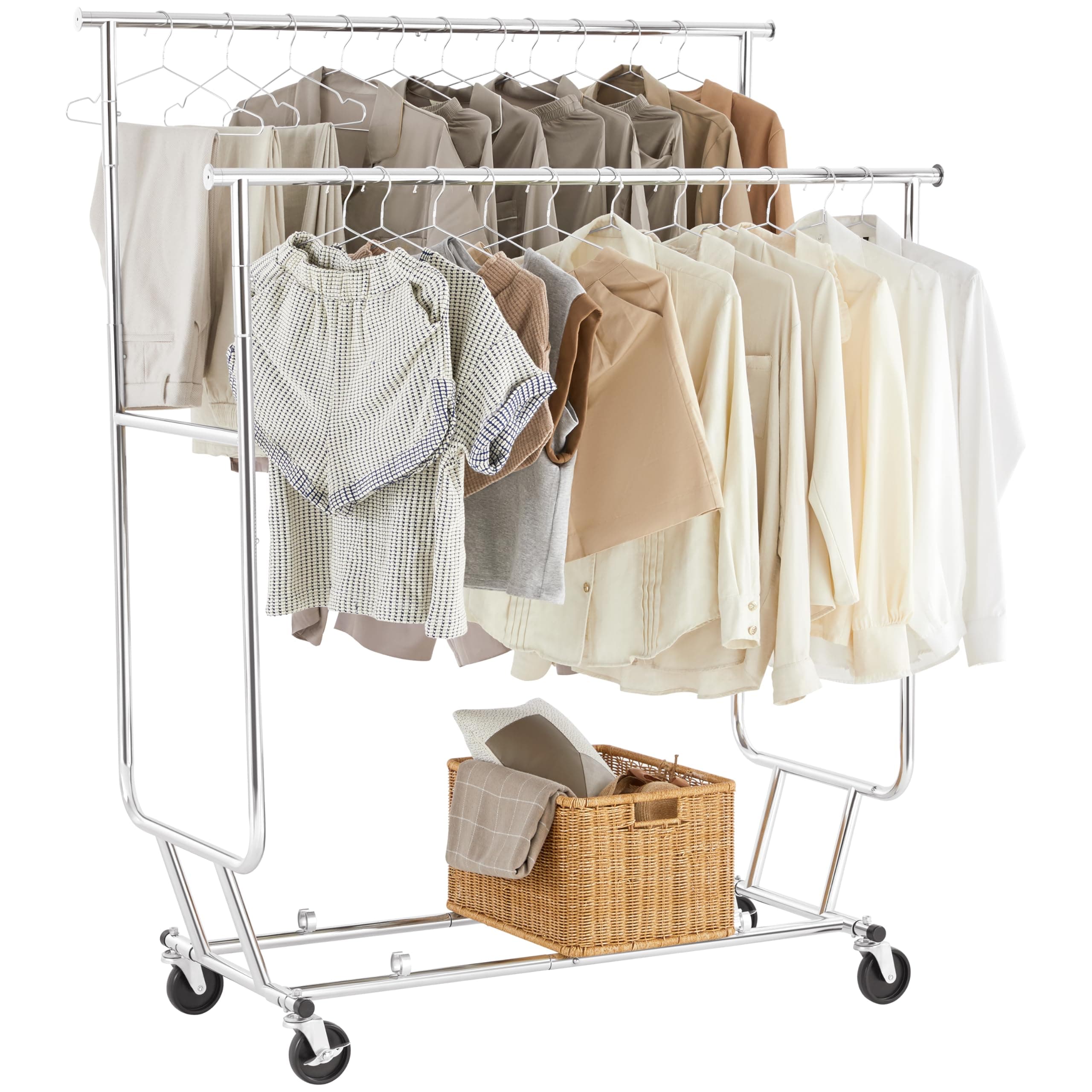 Yaheetech Heavy Duty Double Rail Rolling Clothes Rack, 74" L × 21.5" W × 65" H