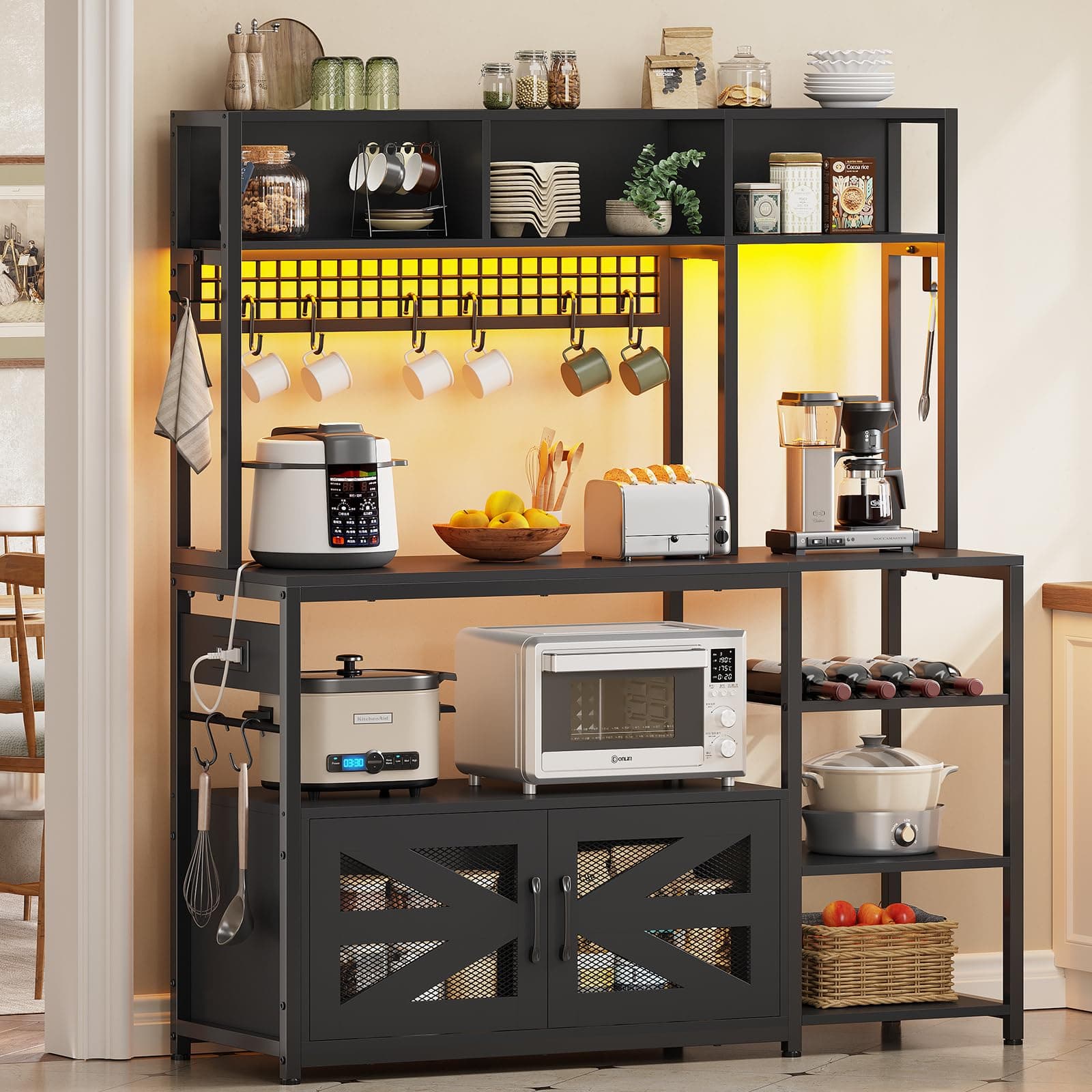 Itaar 47.2 Inch Farmhouse Coffee Bar Cabinet with Storage and Power Outlet