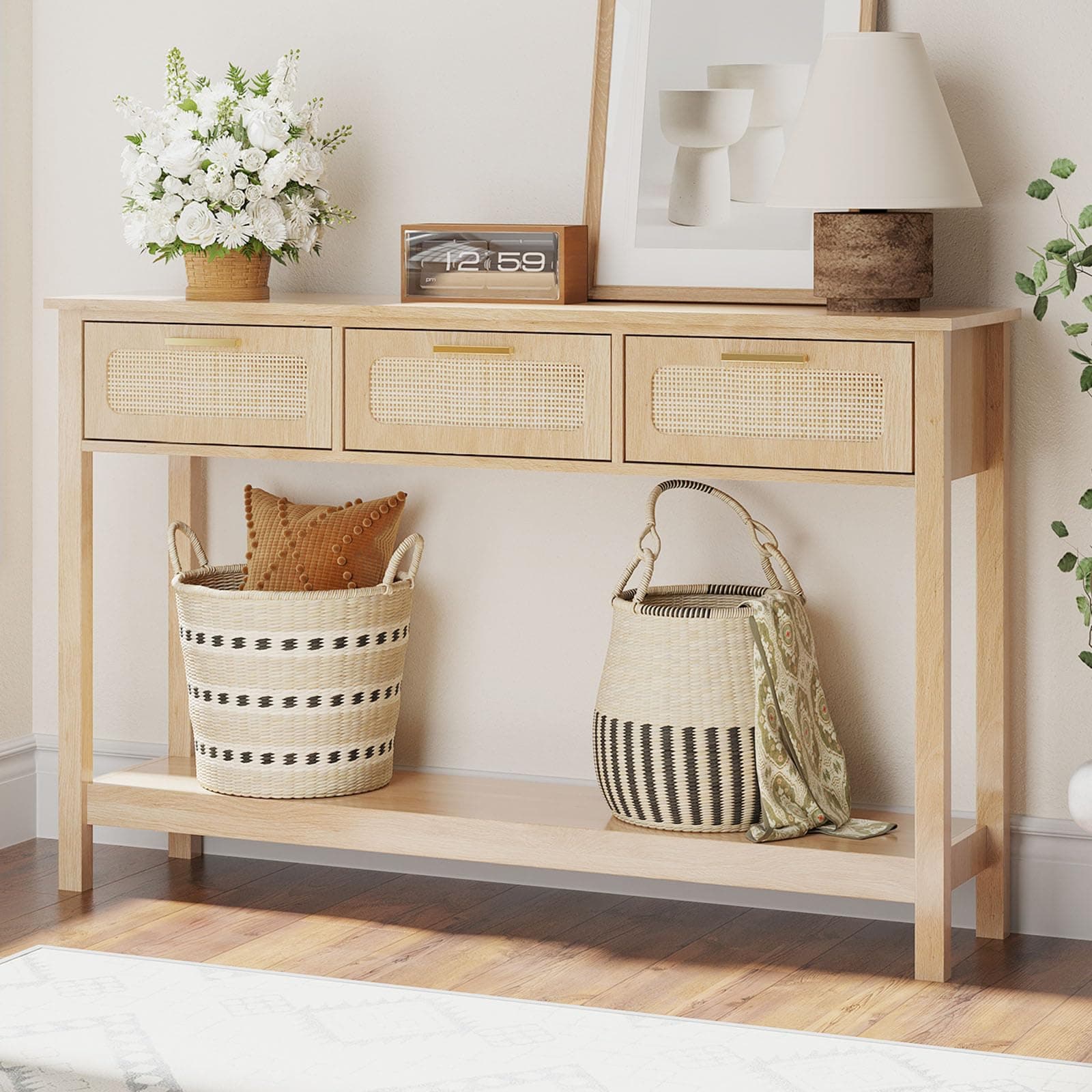 Elyken 51.2" Boho Narrow Entryway Table with Storage Drawers