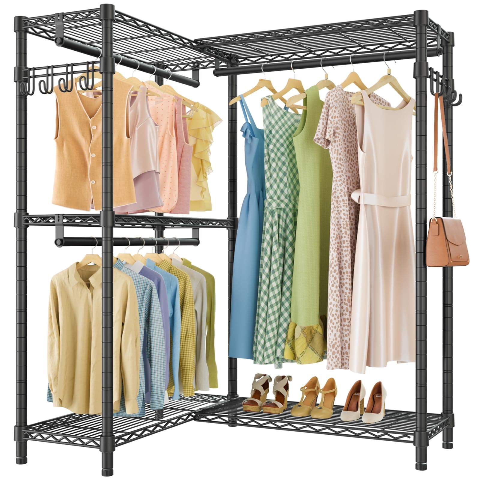 Vipek L4S Corner L-ShapedClothing Rack, Black, Heavy Duty, 810LBS Max Load