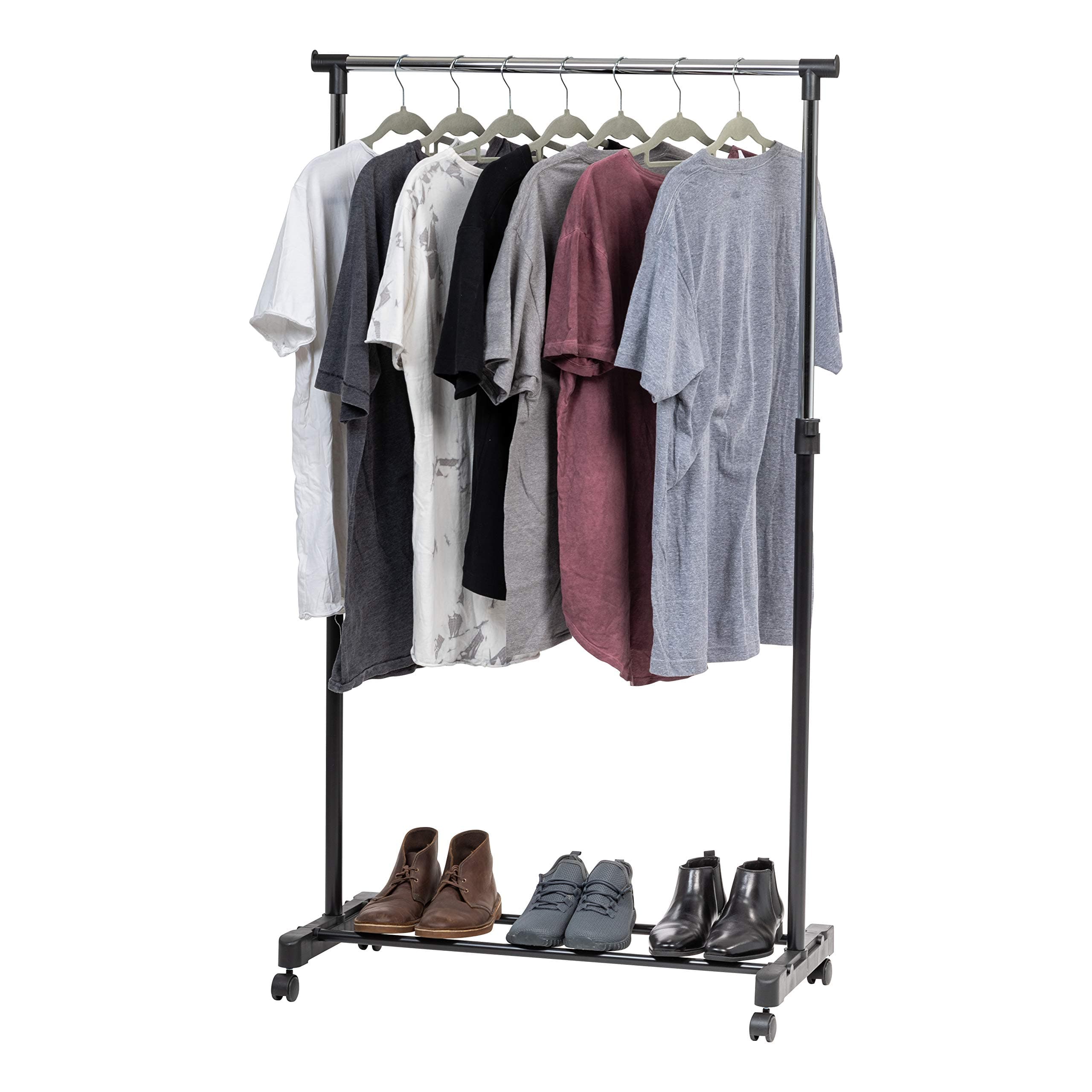 IRIS USA Portable Clothes Rack, Height Adjustable with Lockable Wheels, Single Rod Wardrobe