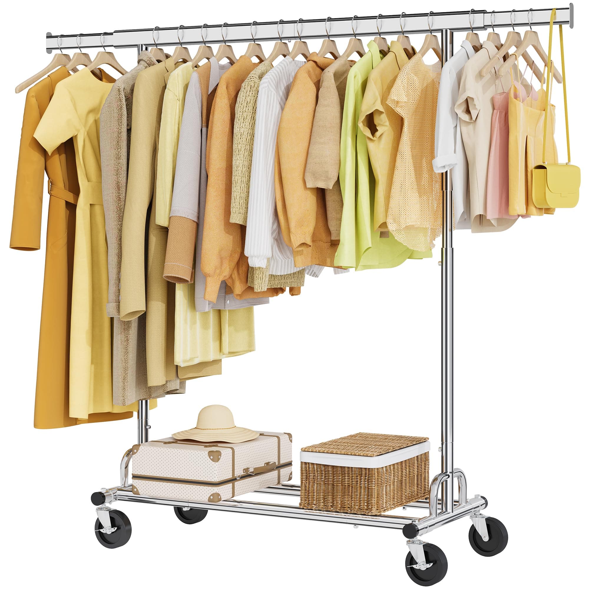 Chrome Heavy Duty Tajsoon Clothes Rack 350 LBS Hanging with Wheels
