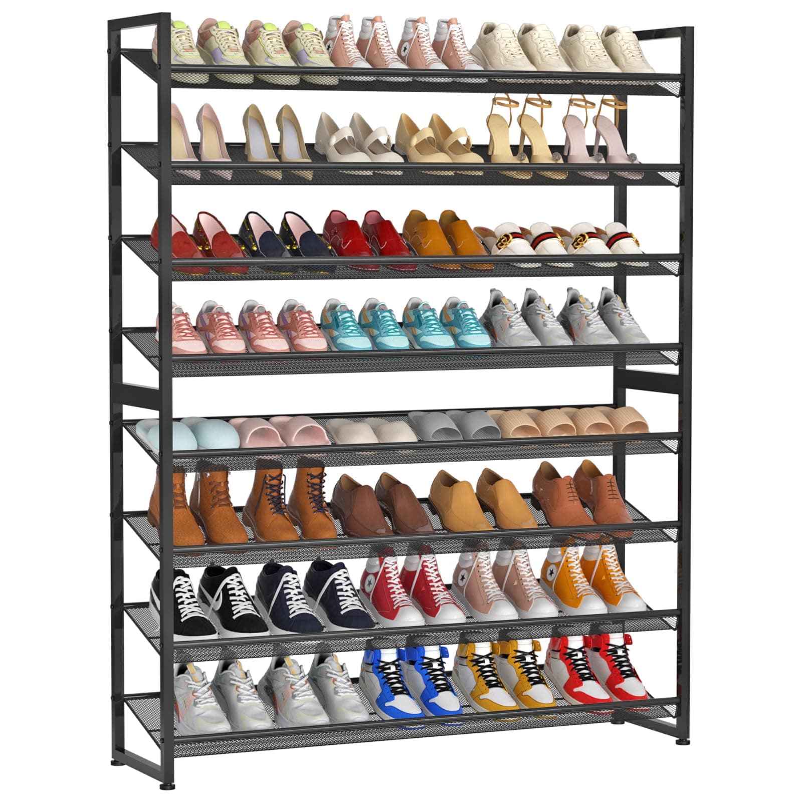 Heavy Duty 8 Tier Metal Shoe Organizer, Up to 50 Pairs, Black