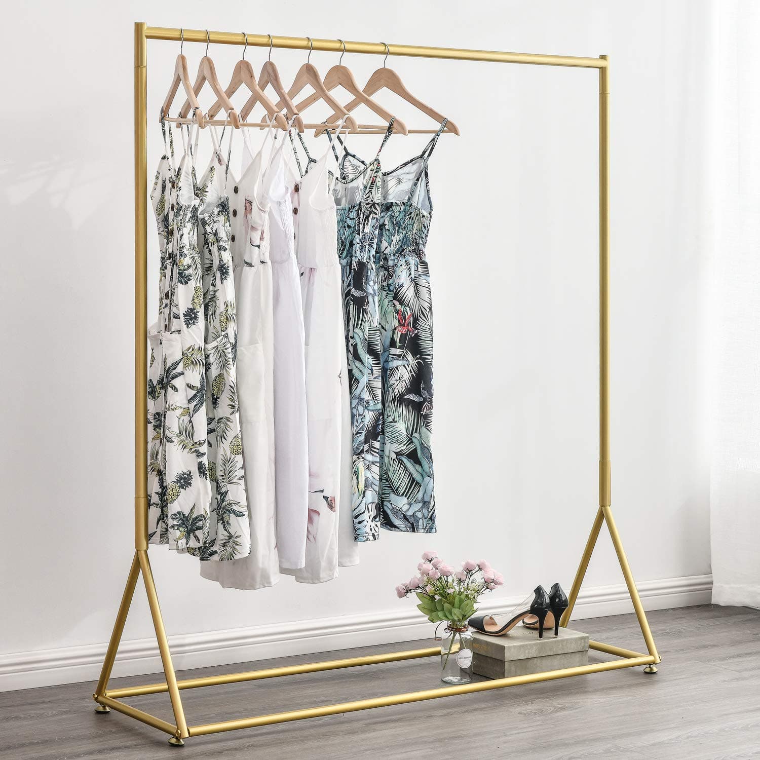 BOSURU Gold Freestanding Metal Clothes Rack, Heavy Duty & Easy Assembly, 59" L