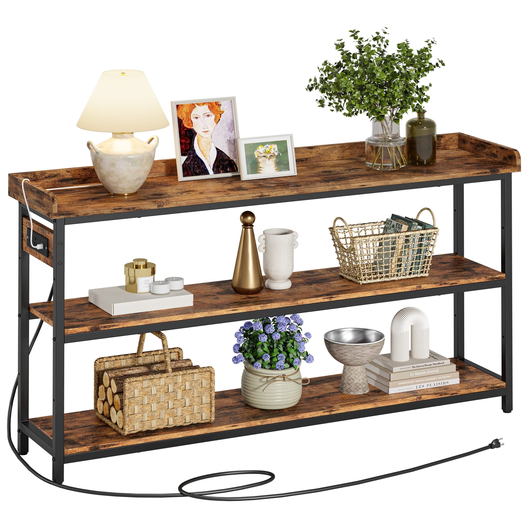 Rustic Brown IronCK Console Table, Height Adjustable for Living Room, Entryway, 55"