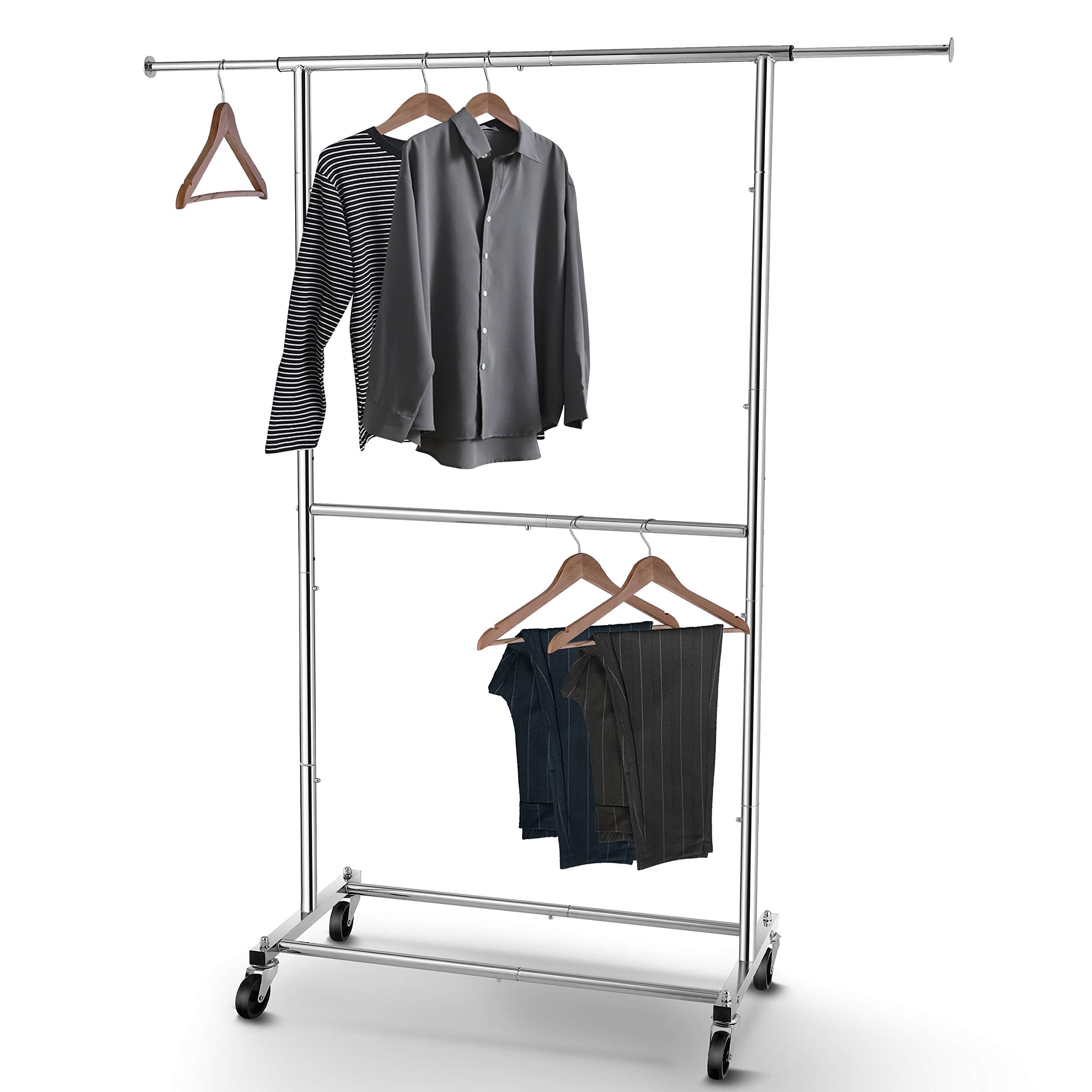 Simple Rolling Double Rod Clothes Organizer, Chrome