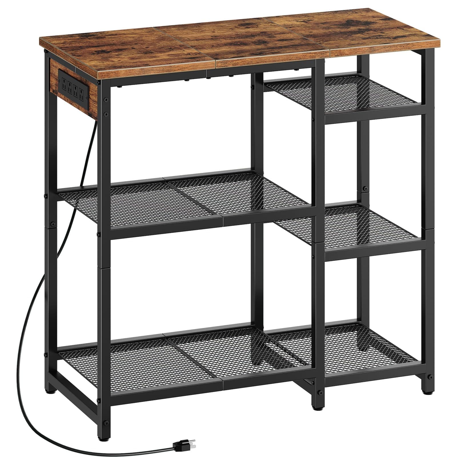 HOOBRO BF35UHB01 4-Tier Baker's Rack, Charging Station, Rustic Brown and Black