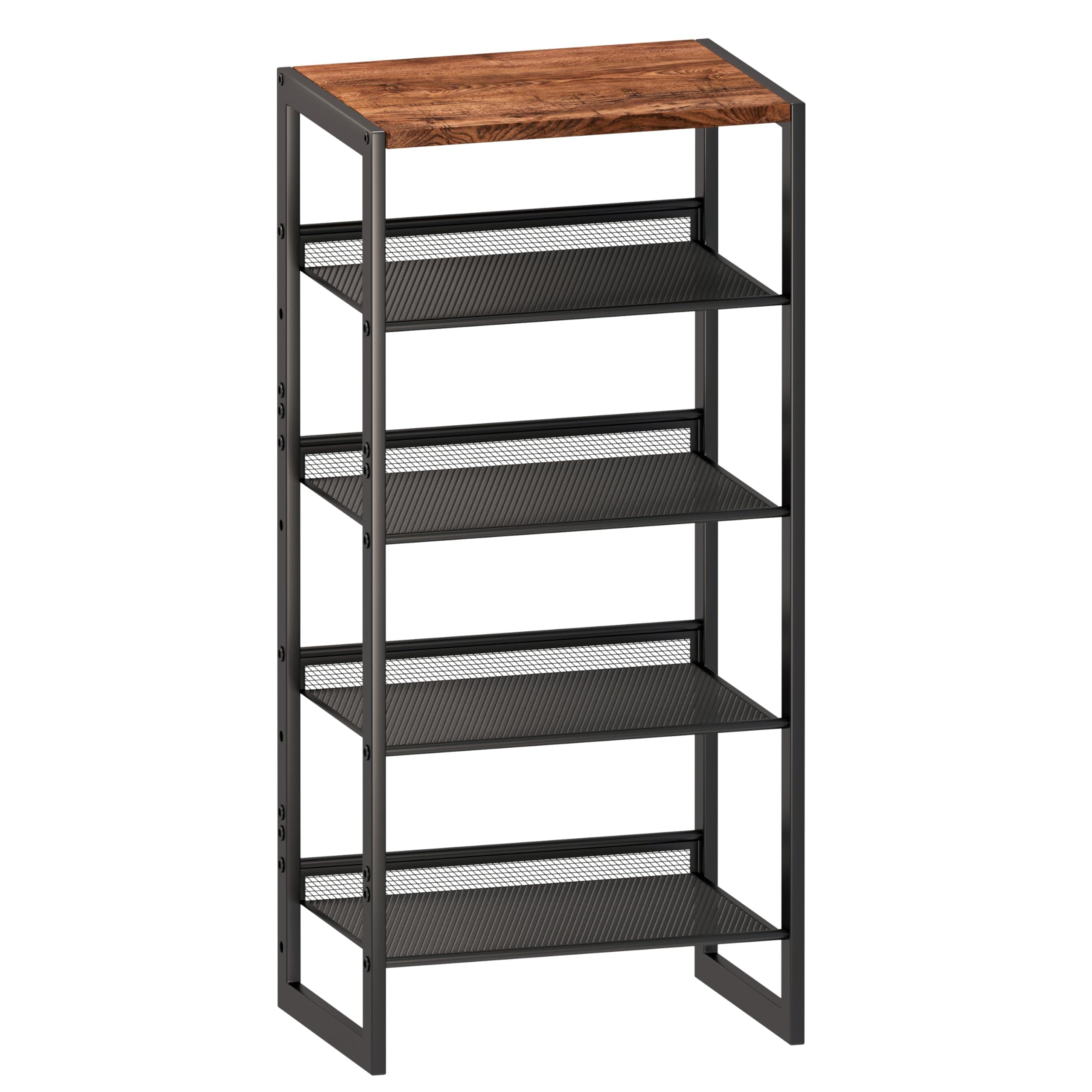Slim 5-Tier Shoe Rack with Wood Top & Steel Mesh, 16.5x11.8x36 Inches for Entryway/Closet/Dorm